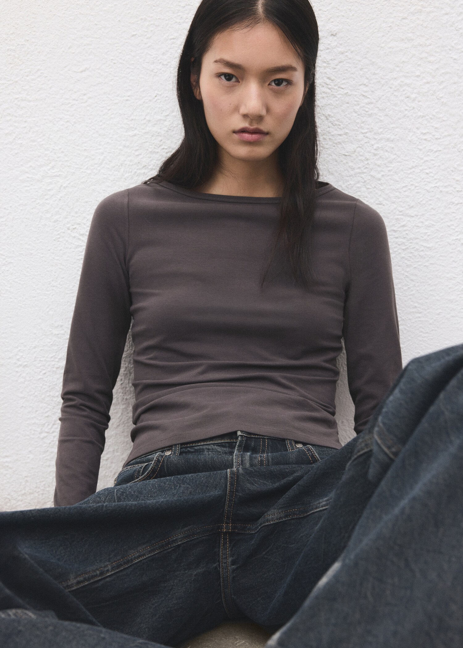 Katoenen T-shirt met boothals - Middenvlak