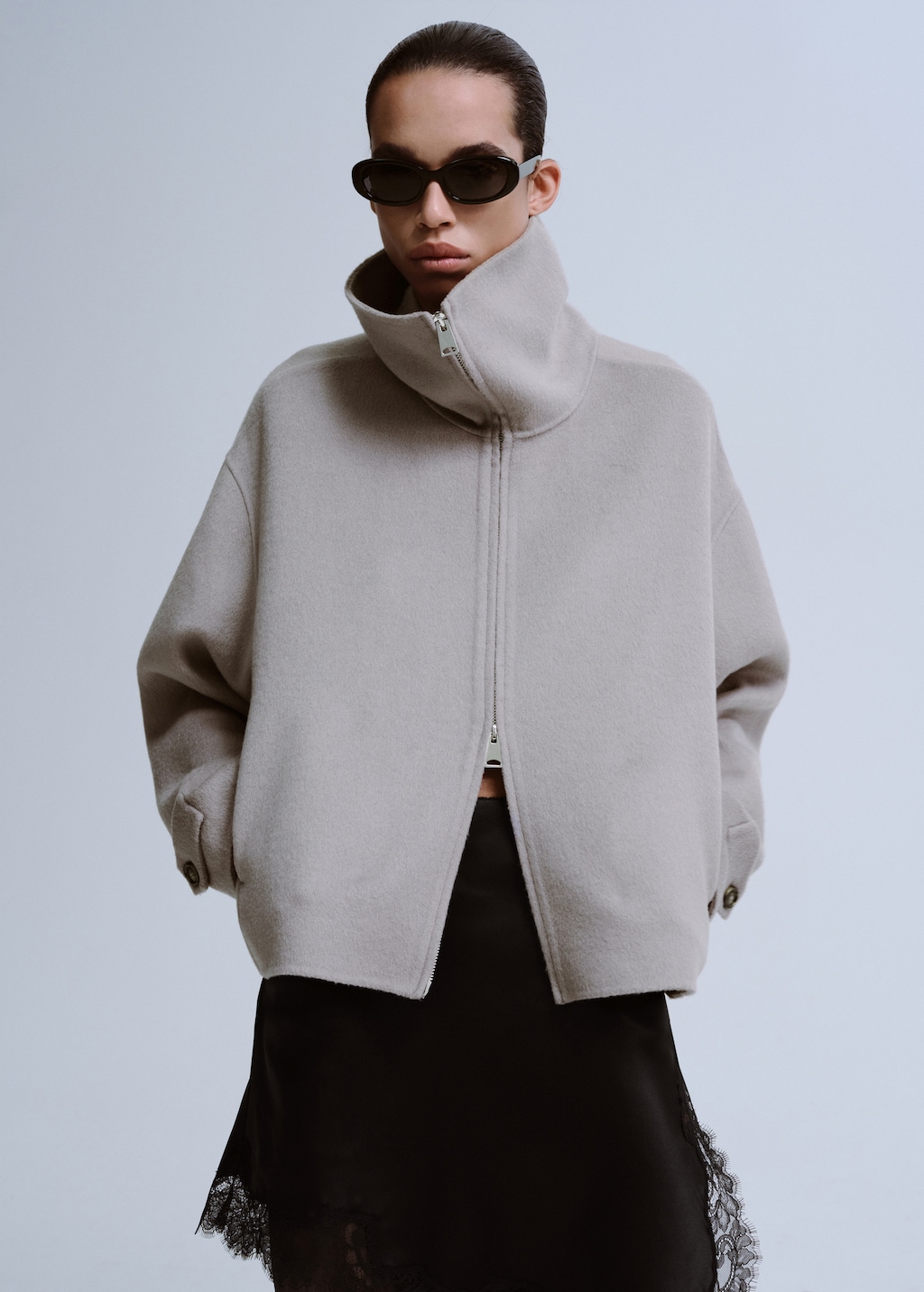 Mango Wool funnel-neck jacket