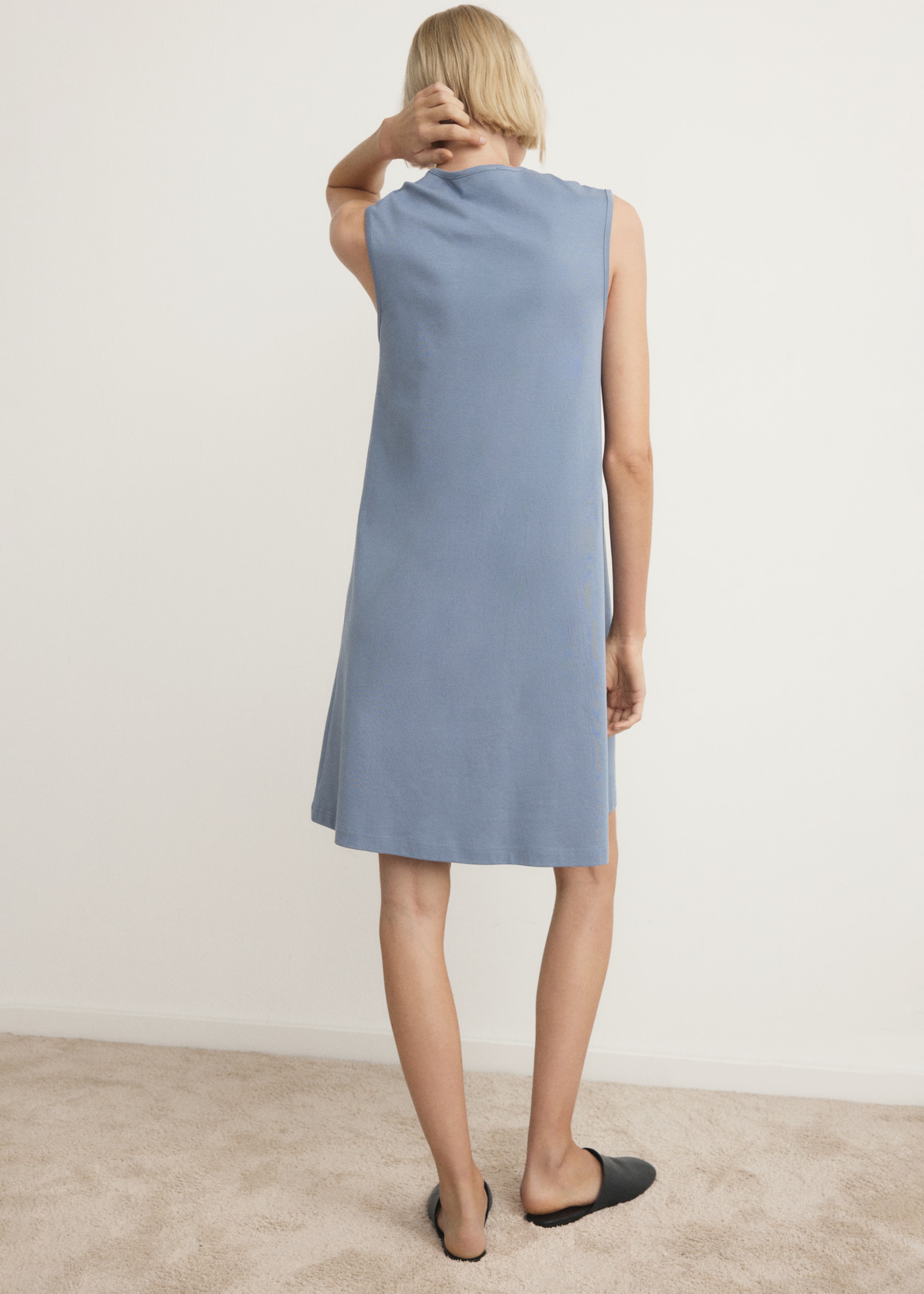 Short nightdress 100% cotton - Reverse of the article, Blue. Ref: 27033319-00.