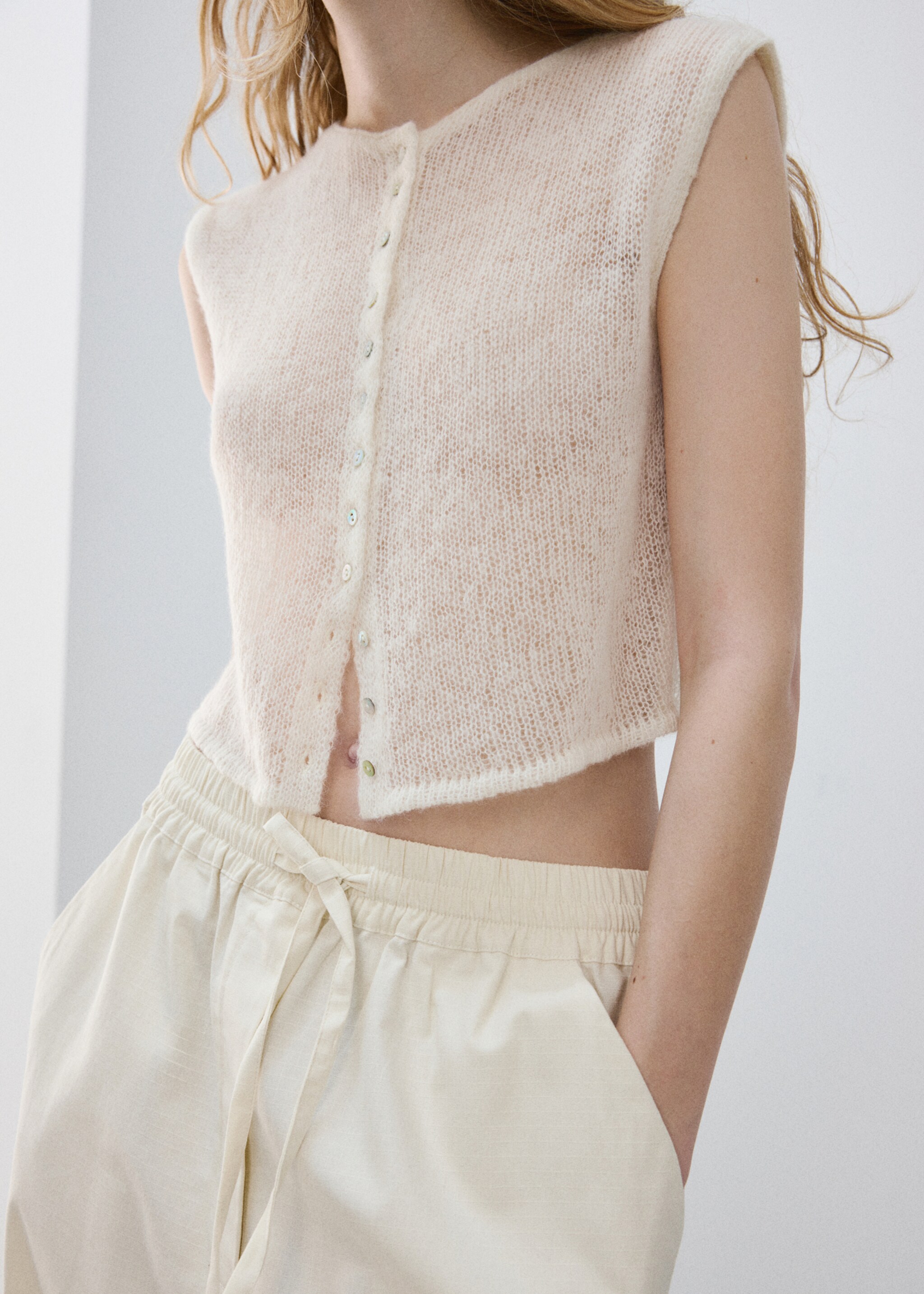 Lange Pyjama-Hose aus Baumwolle - Detail des Artikels 6, Elfenbeinweiß. Ref: 27033322-00.