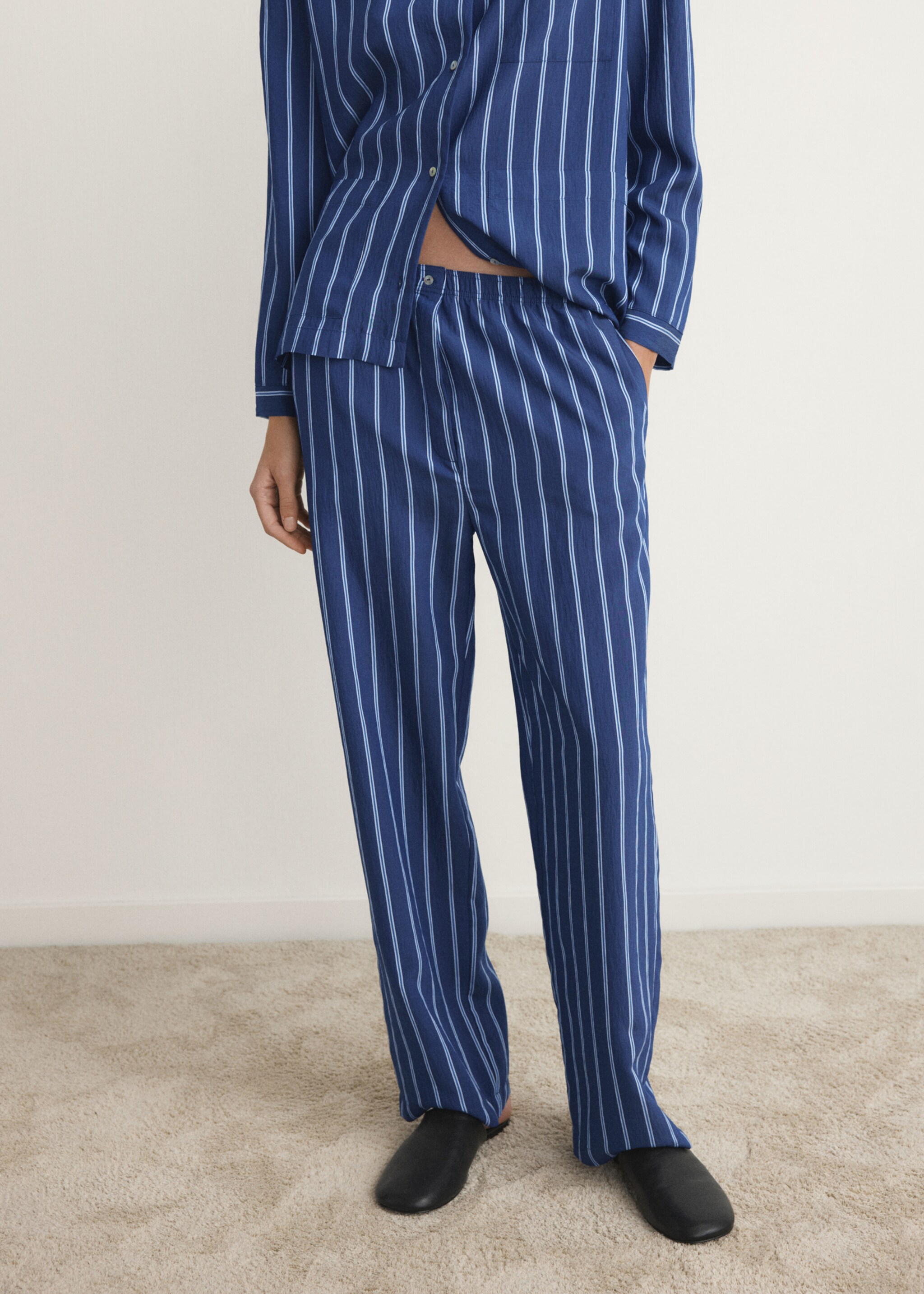 Striped pajama trousers - Medium plane, Indigo Blue. Ref: 27033323-00.