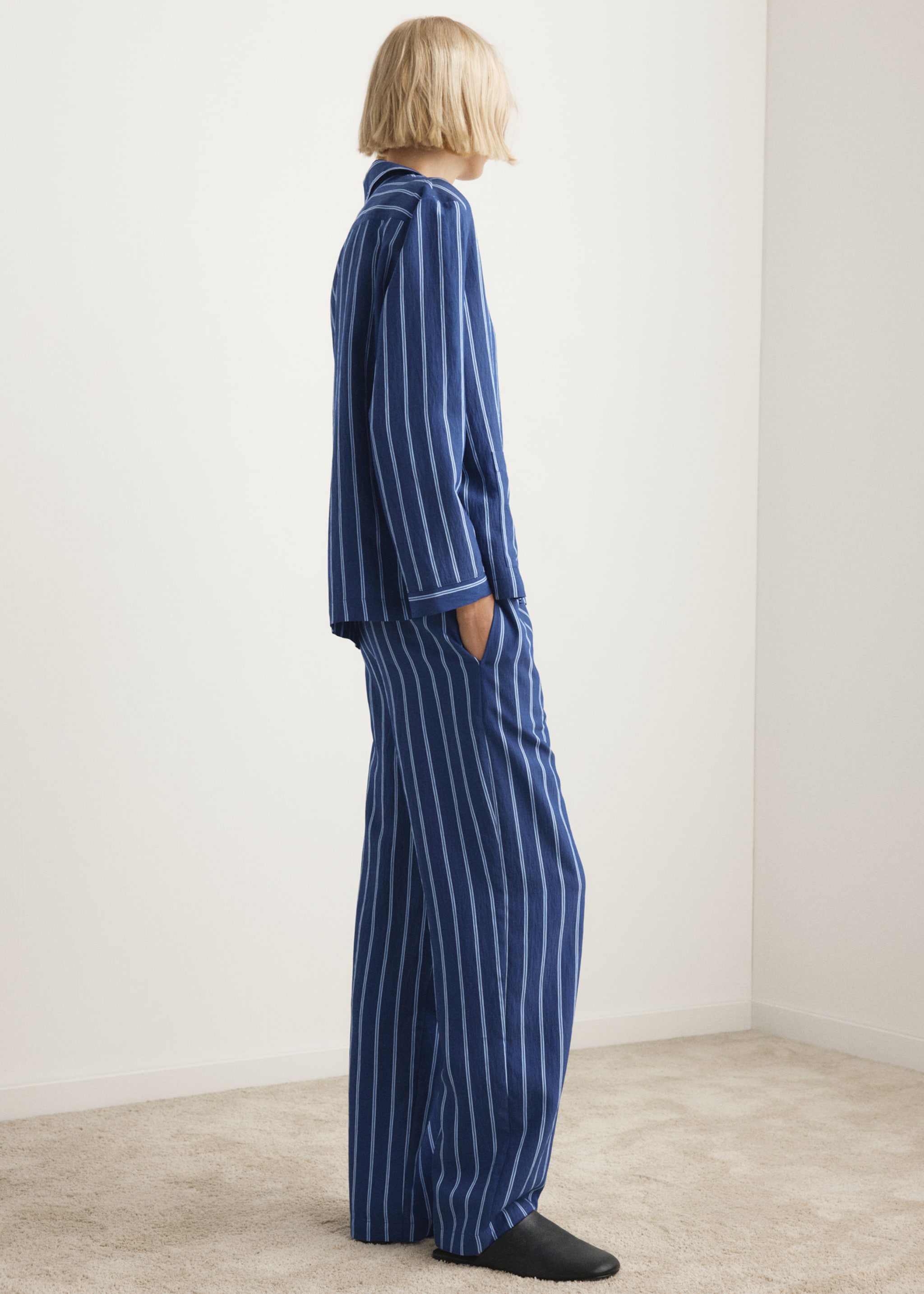 Striped pajama trousers - Reverse of the article, Indigo Blue. Ref: 27033323-00.