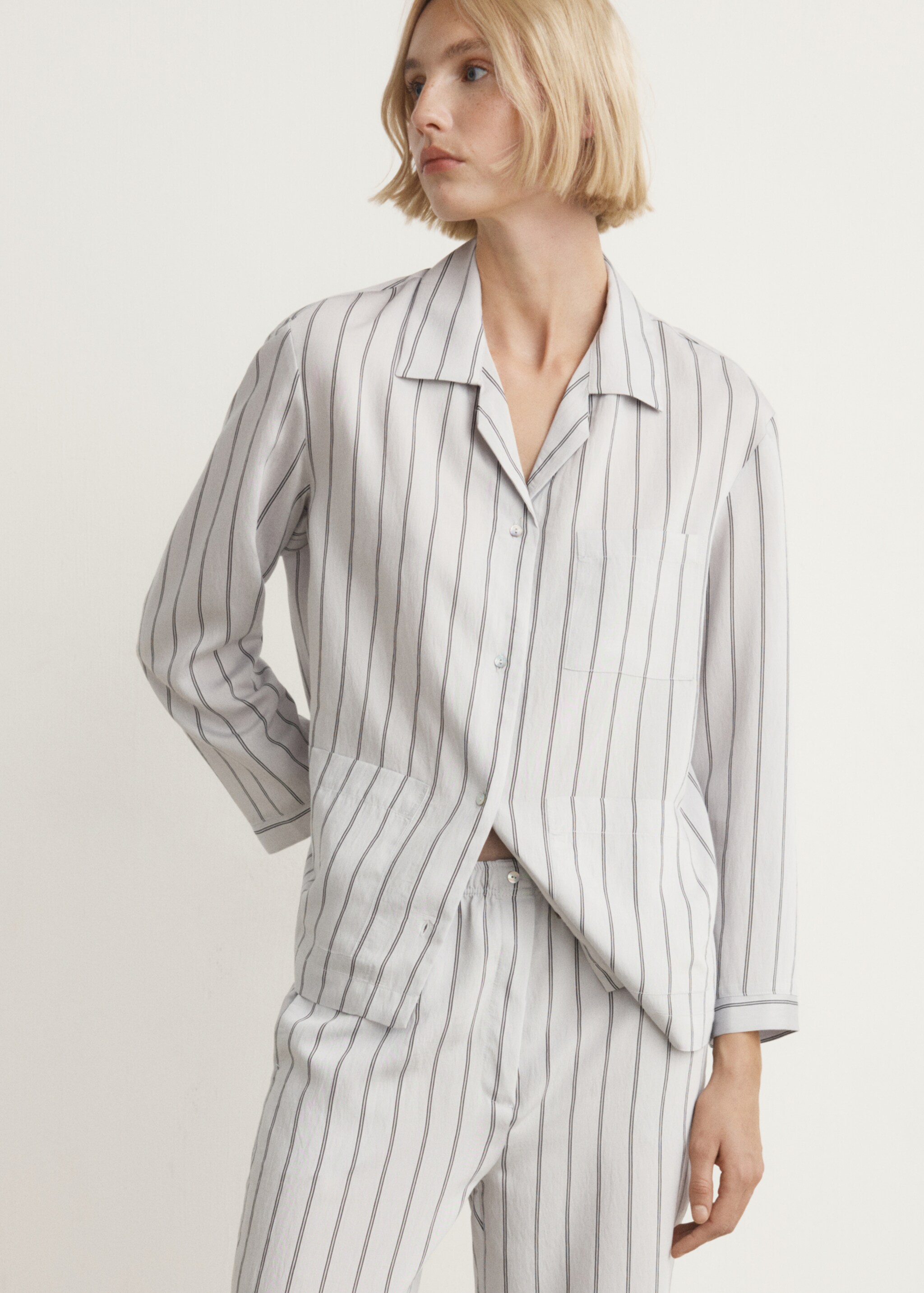 Striped pajama trousers - Details of the article 2, Grey. Ref: 27033323-00.
