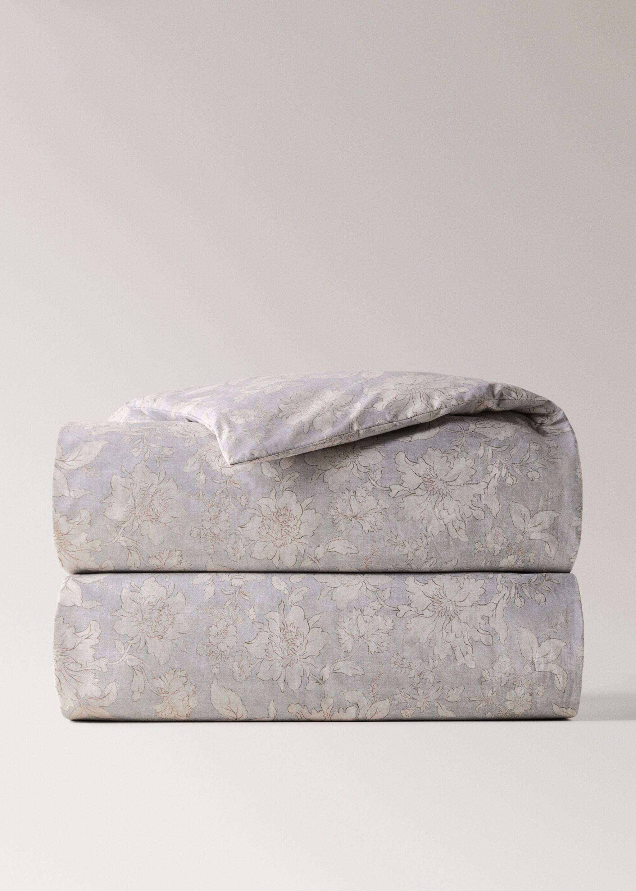 Housse de couette percale de coton fleurs vintage Lit 180/200 cm - Article sans modèle, Gris clair/pastel. Ref: 27033326-00.