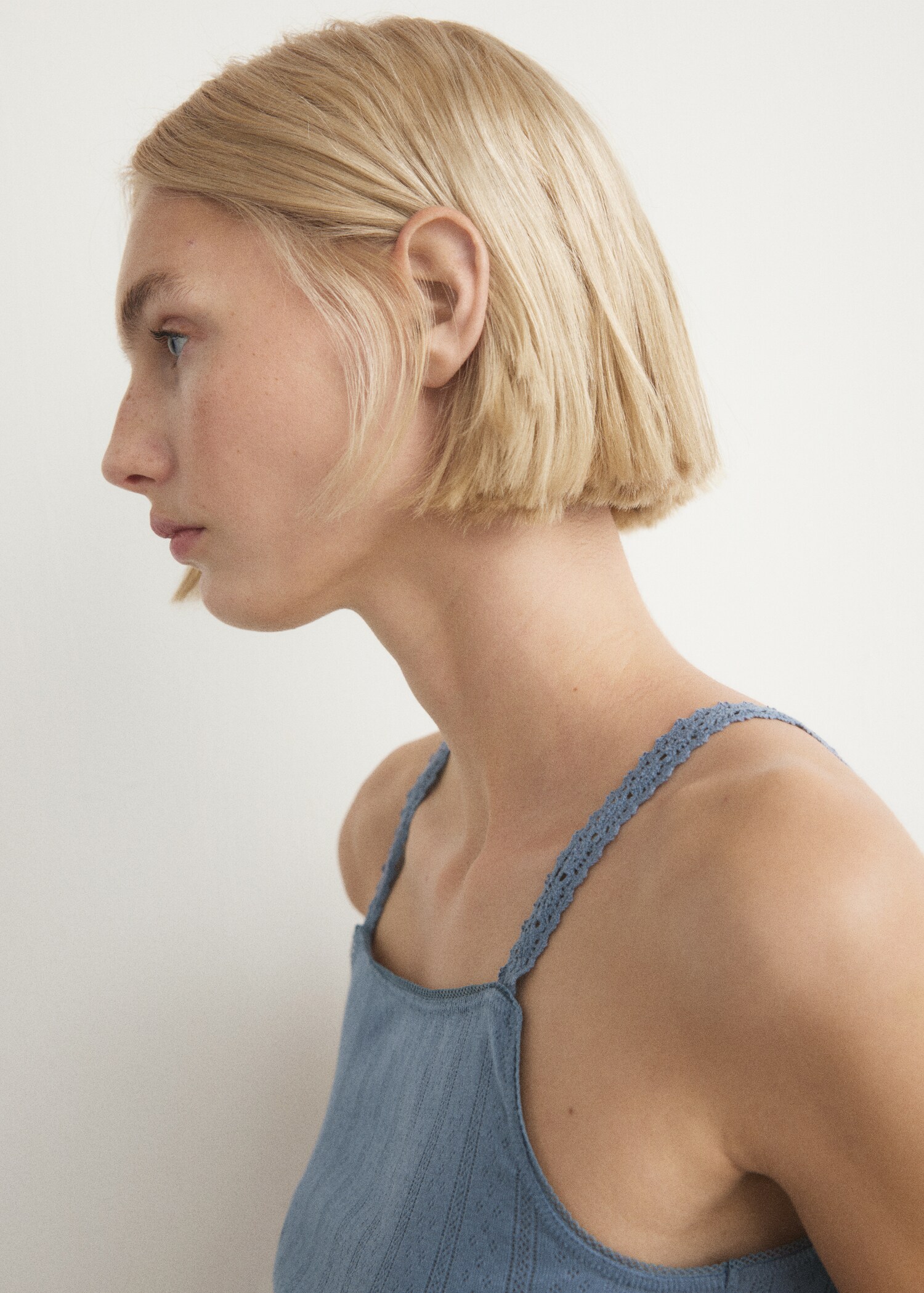 Loose-knit cotton pyjama t-shirt with straps - Details of the article 6