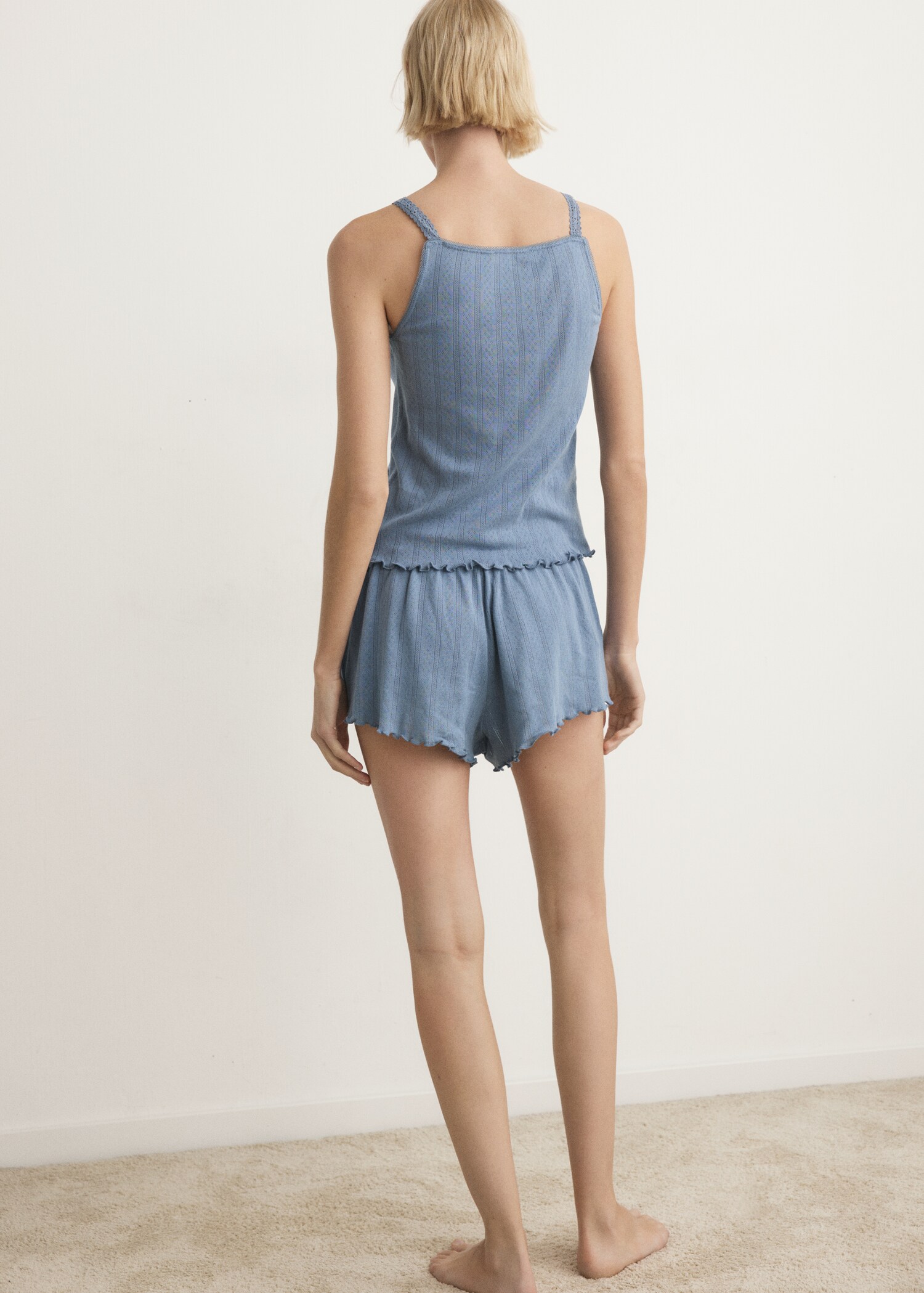Loose-knit cotton pyjama t-shirt with straps - Reverse of the article