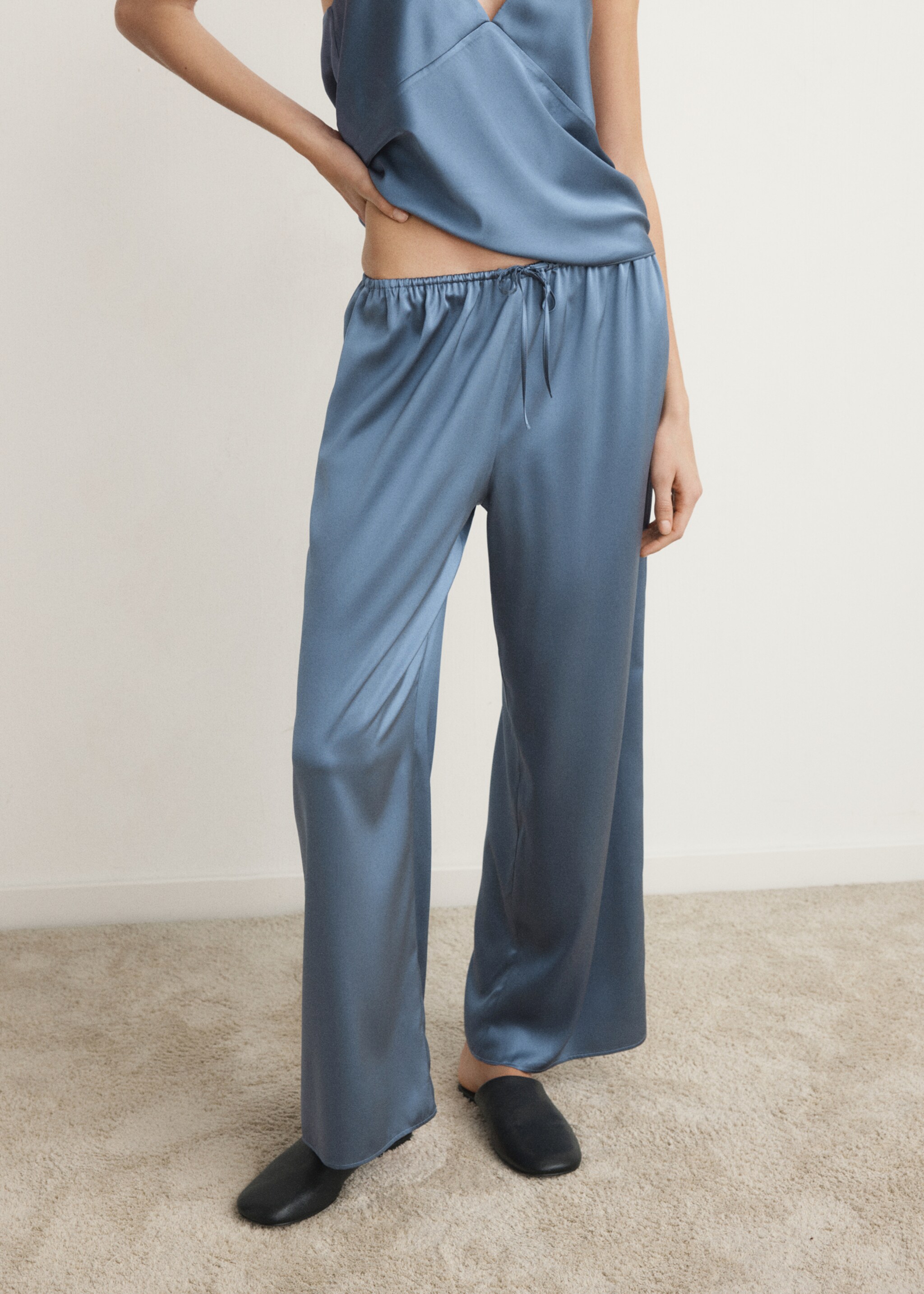 Silk pyjama trousers - Details of the article 6, Blue. Ref: 27033328-00.