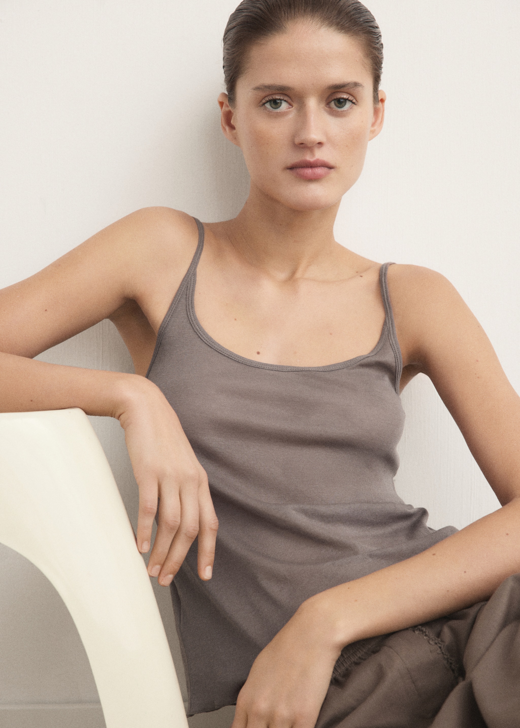 Cotton top with straps - Medium plane, Medium Brown. Ref: 27033334-00.