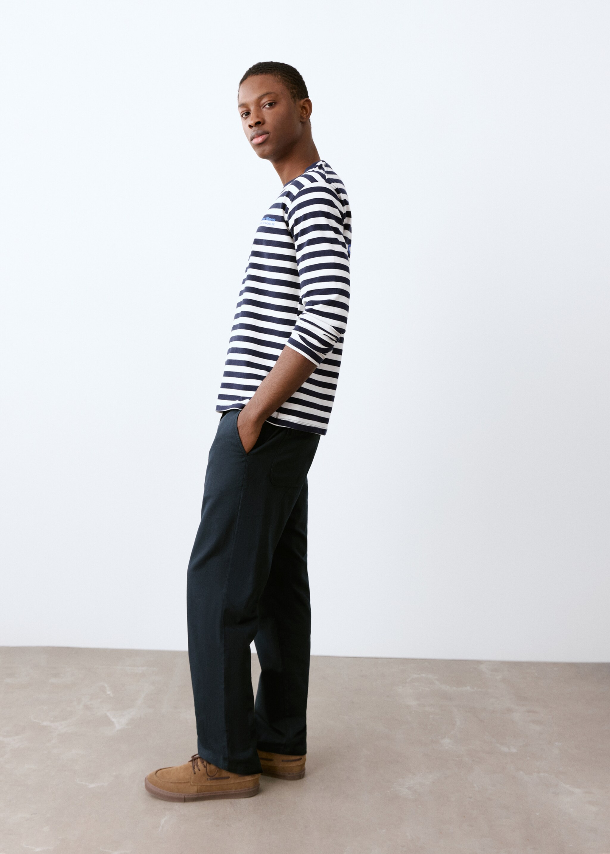 Pantalón algodón lino recto - Pla mig, Blau marí. Ref: 27034053-00.