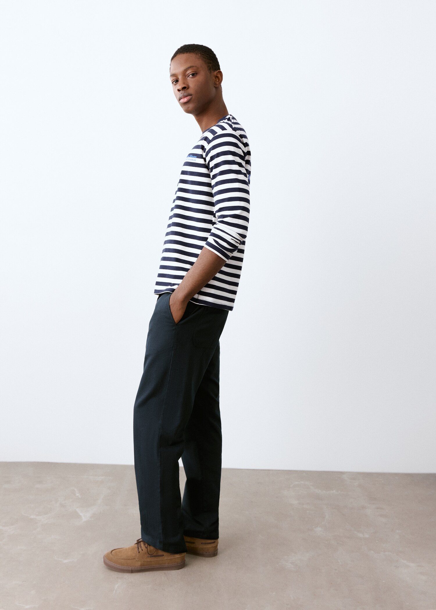 Pantalón algodón lino recto - Pla mig