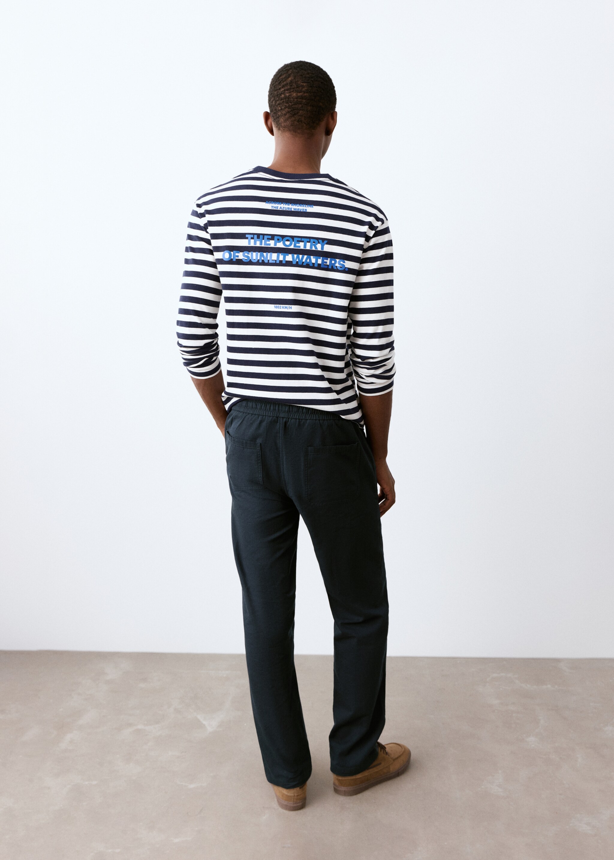 Pantalón algodón lino recto - Revers de l'article, Blau marí. Ref: 27034053-00.