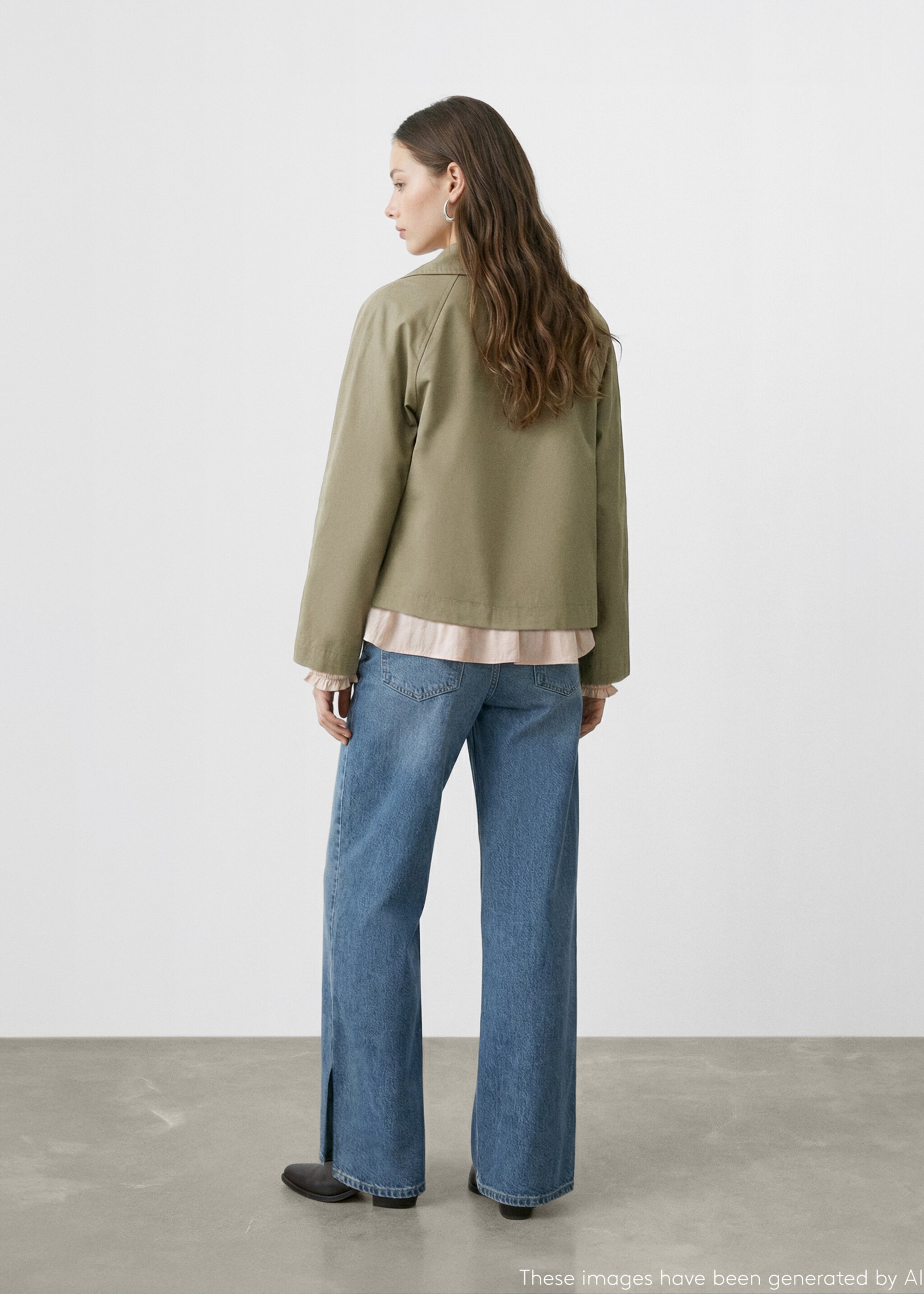 Cropped trench coat with lapels - Reverse of the article, Khaki. Ref: 27034057-00.