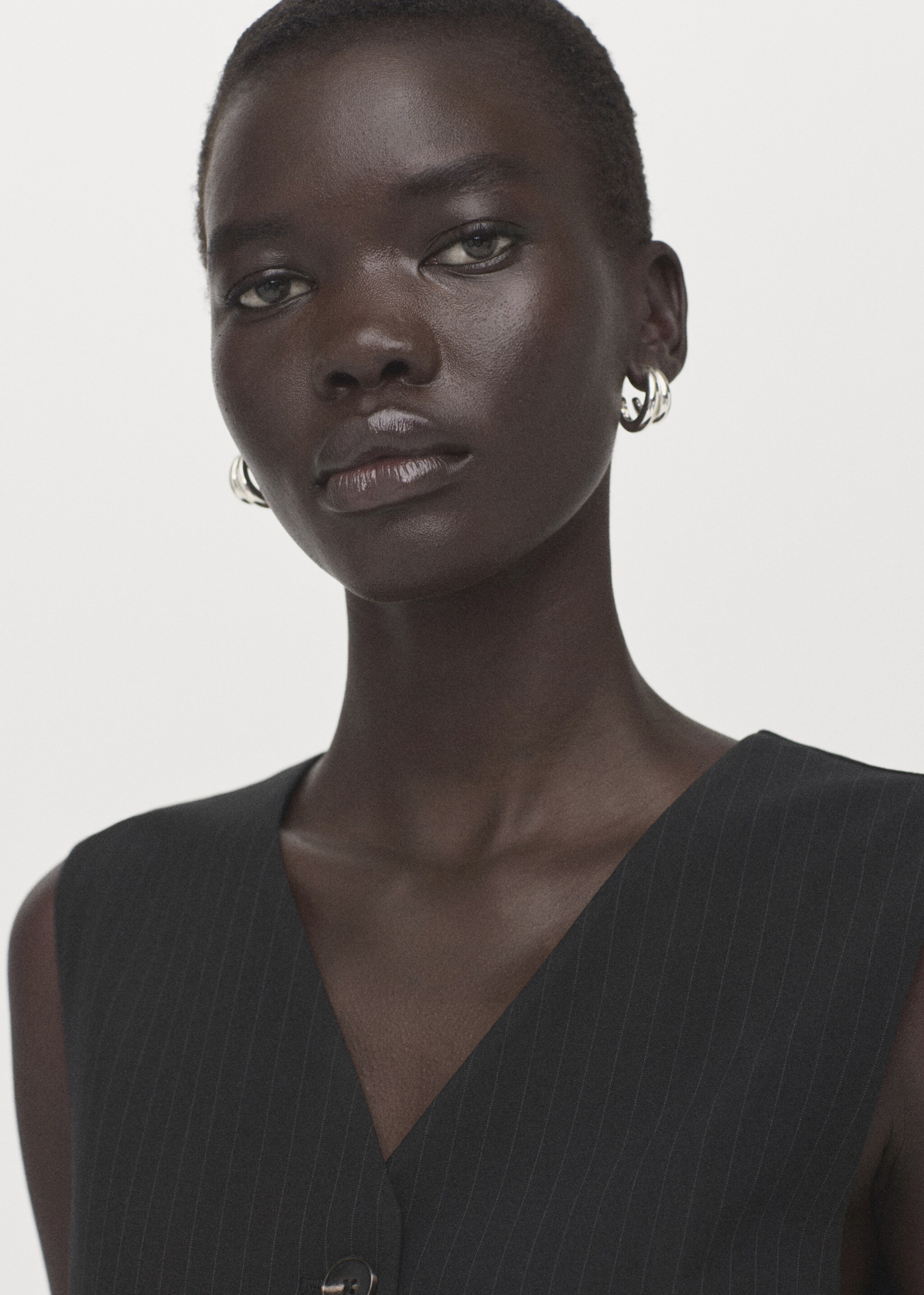 Pinstripe suit-style jumpsuit - Details of the article 1, Black. Ref: 27034085-00.