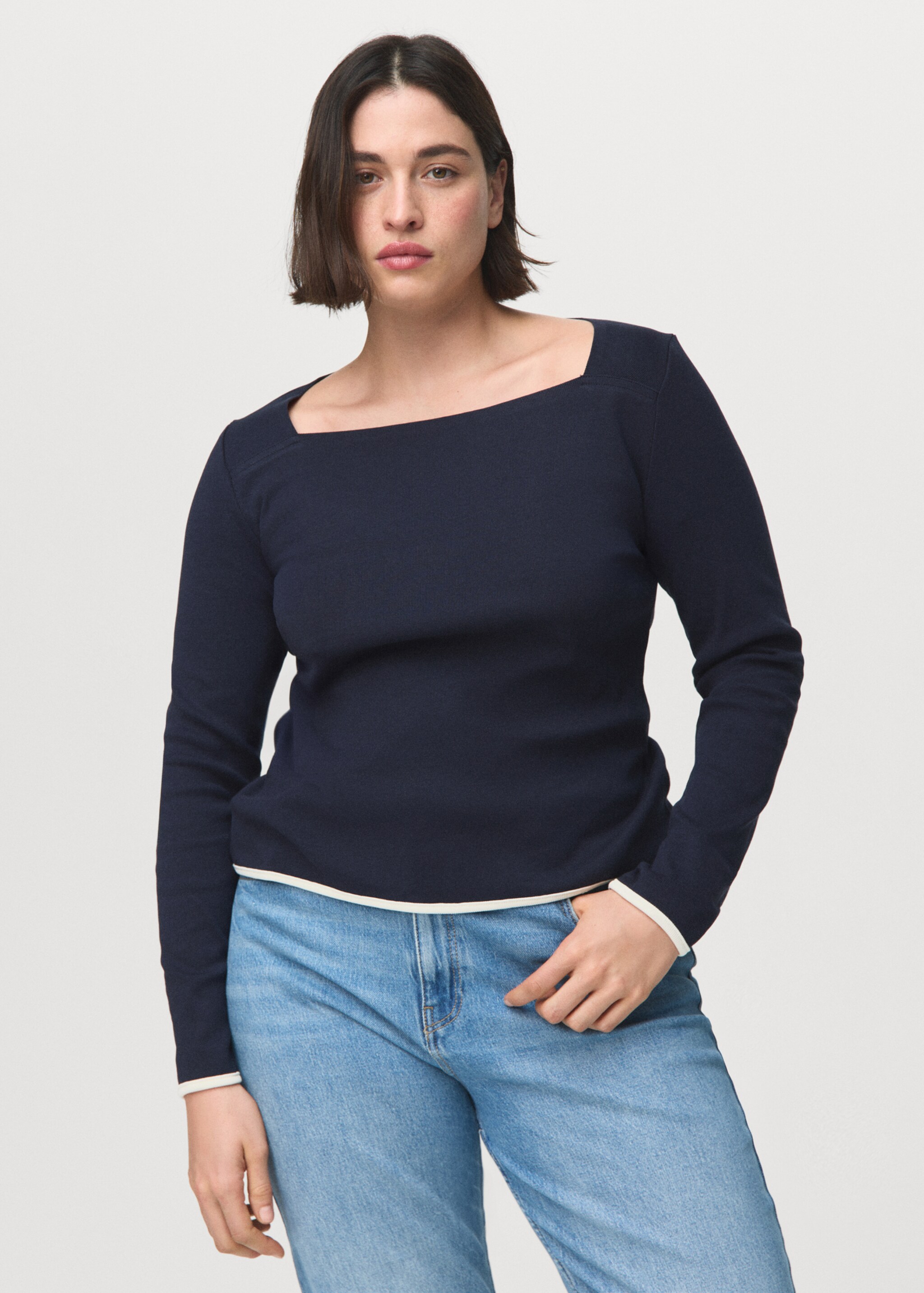 T-shirt col bateau coton - Détail de l'article 5, Bleu marine. Ref: 27034087-00.