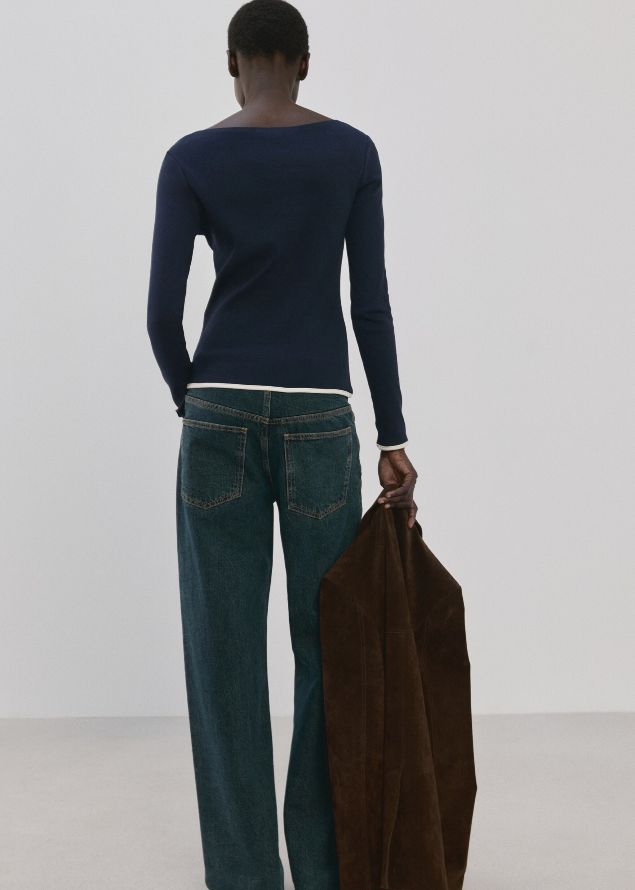 T-shirt col bateau coton - Verso de l’article, Bleu marine. Ref: 27034087-00.