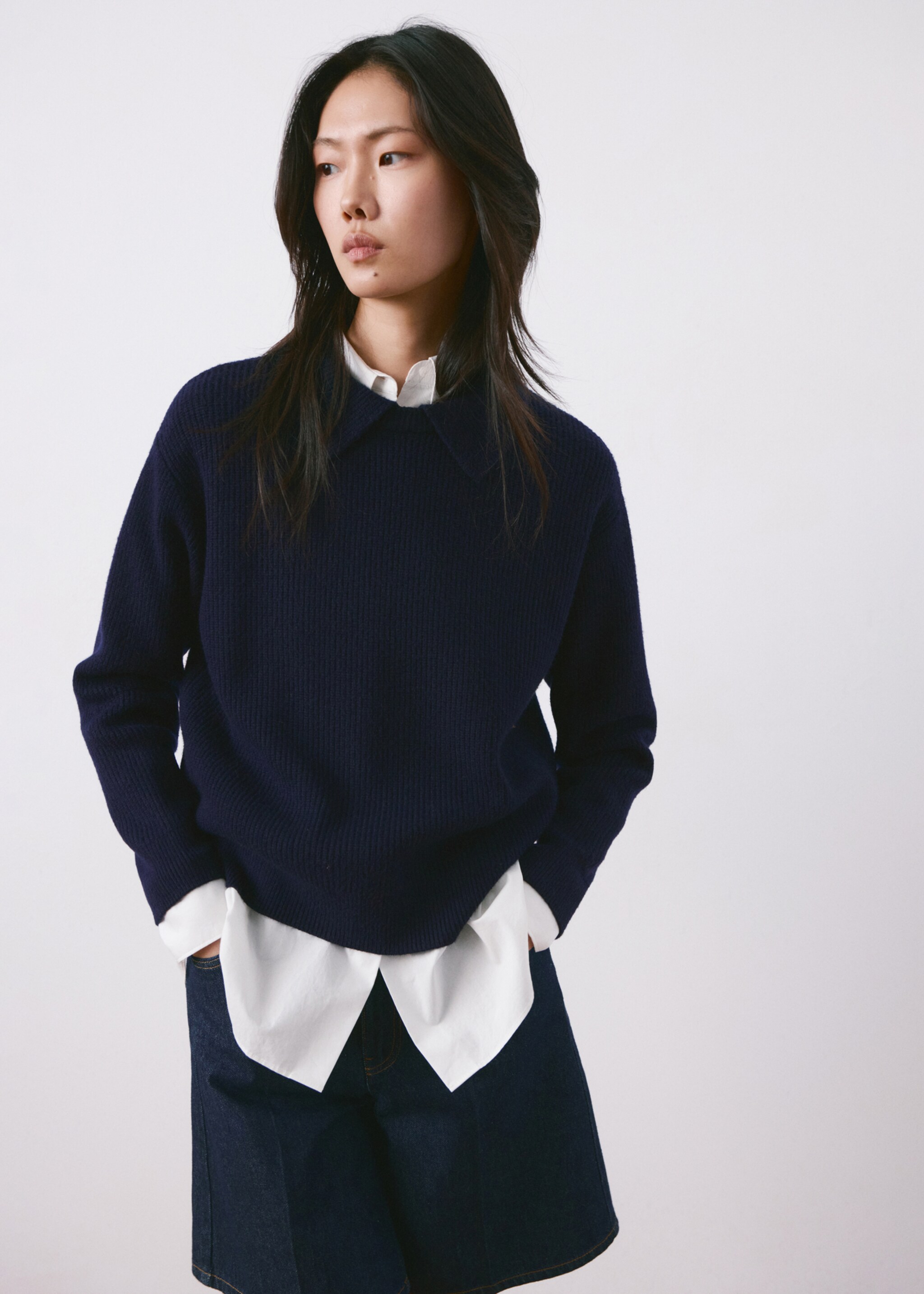 Knitted polo-neck sweater - Medium plane, Dark Navy. Ref: 27034088-00.