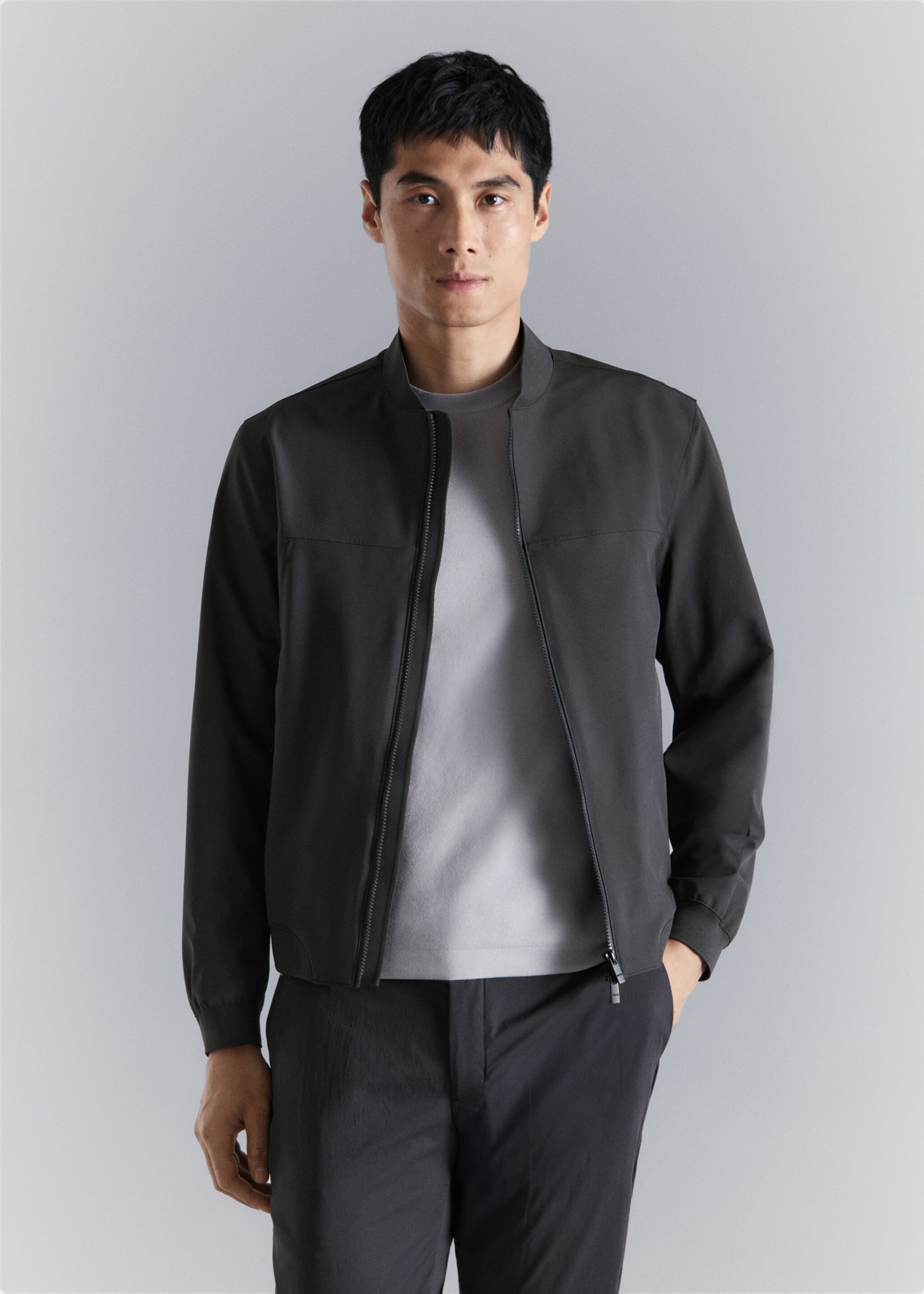 Water-repellent bomber jacket - Medium plane, Dark Grey. Ref: 27034408-00.
