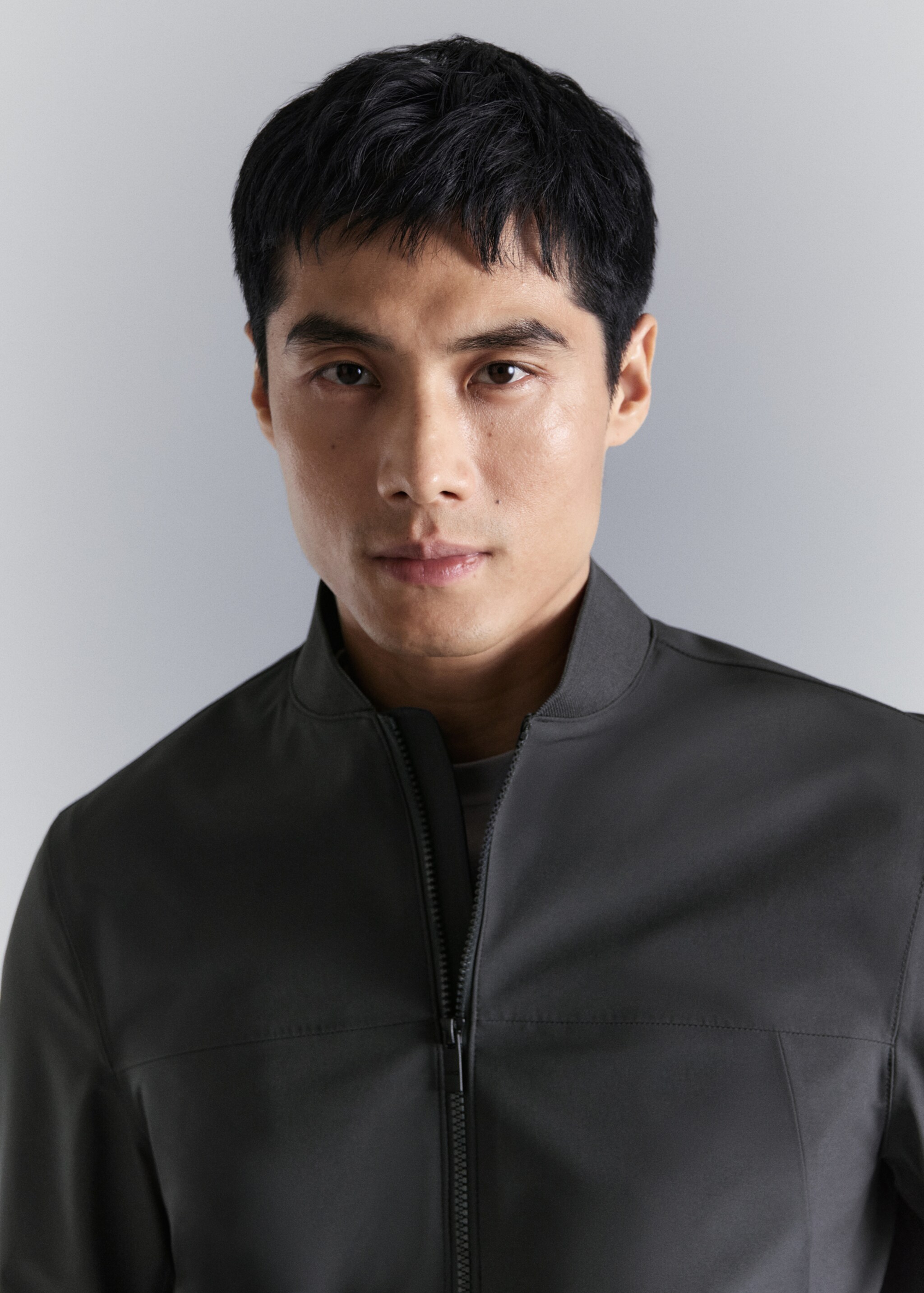 Water-repellent bomber jacket - Details of the article 1, Dark Grey. Ref: 27034408-00.