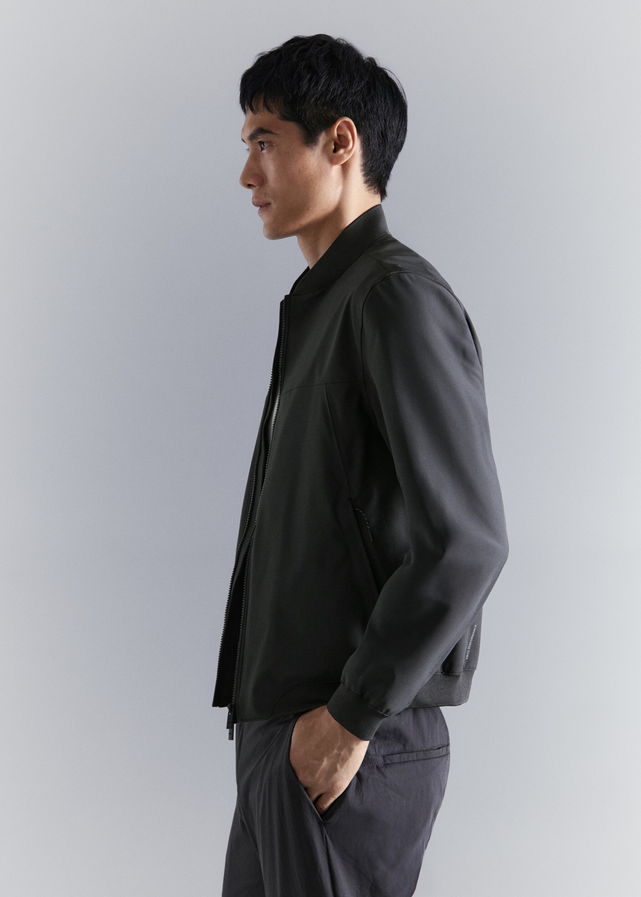 Water-repellent bomber jacket - Details of the article 2, Dark Grey. Ref: 27034408-00.