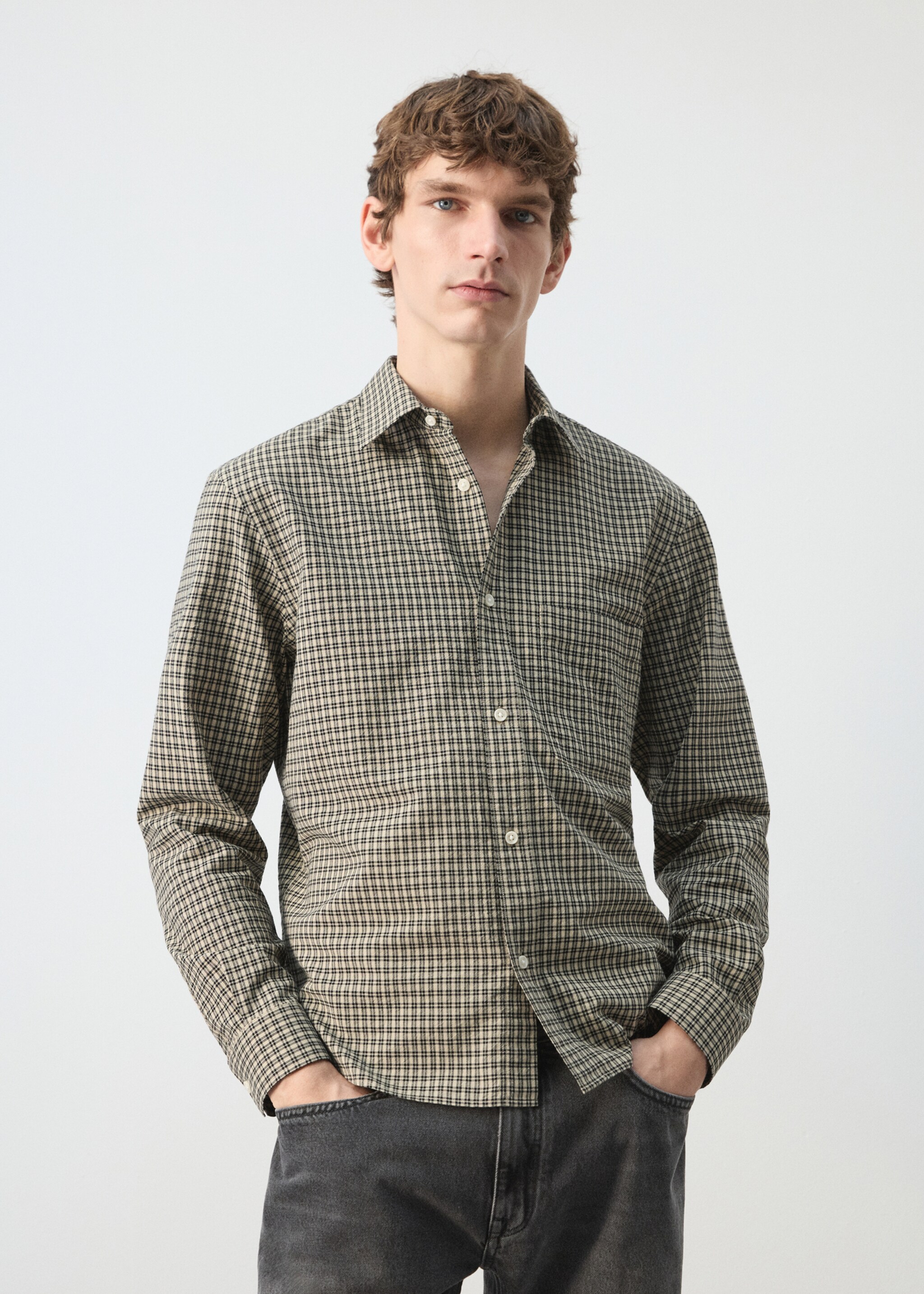 قميص بقصة مريحة بنمط مربعات - رؤية وسط, بيج. Ref: 27034425-00.