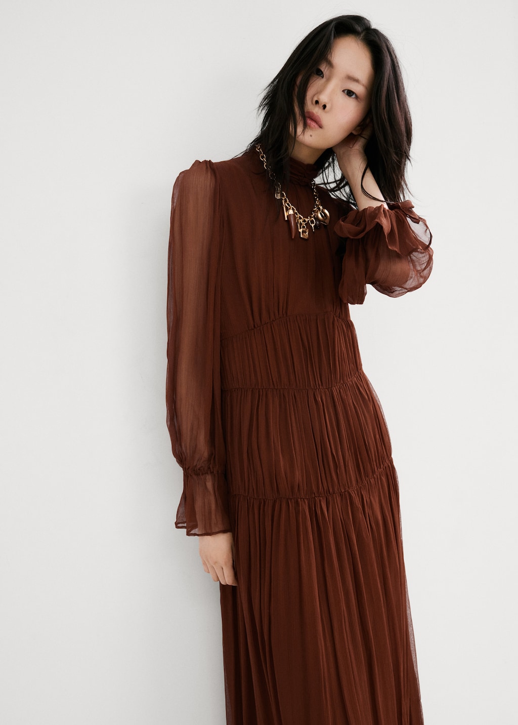 Pleated chiffon dress - image 4