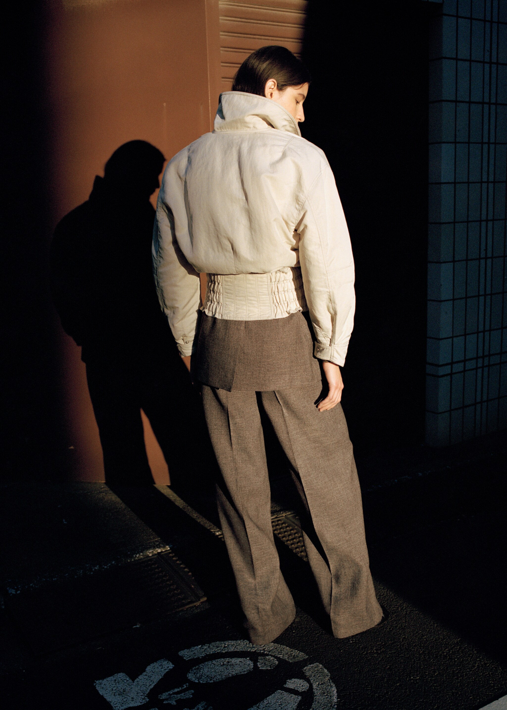 Oversized jacket with gathered waist - Reverse of the article, Light/Pastel Grey. Ref: 27034442-00.