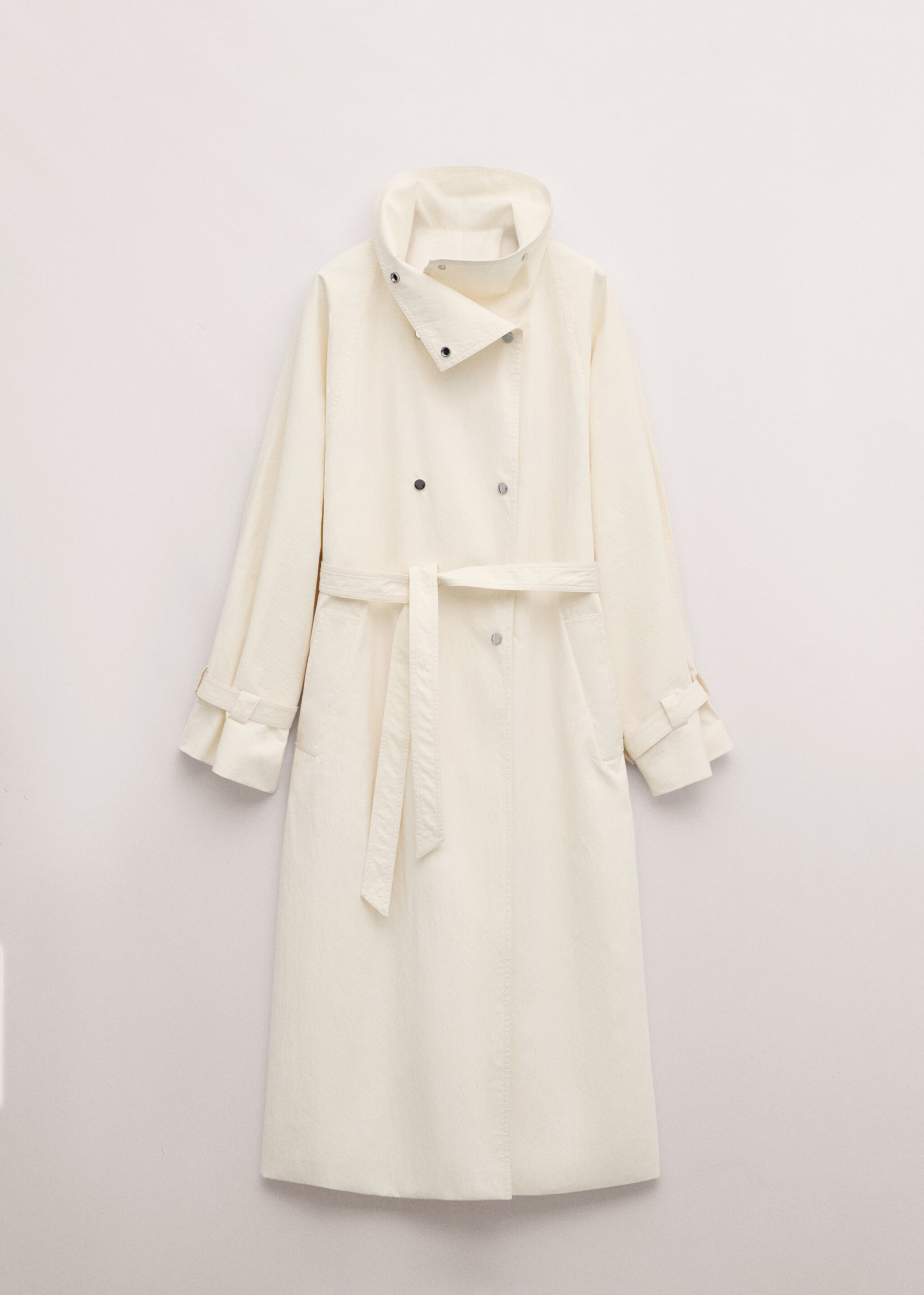 Long funnel neck belted trench coat - Article without model, Ecru. Ref: 27034445-00.