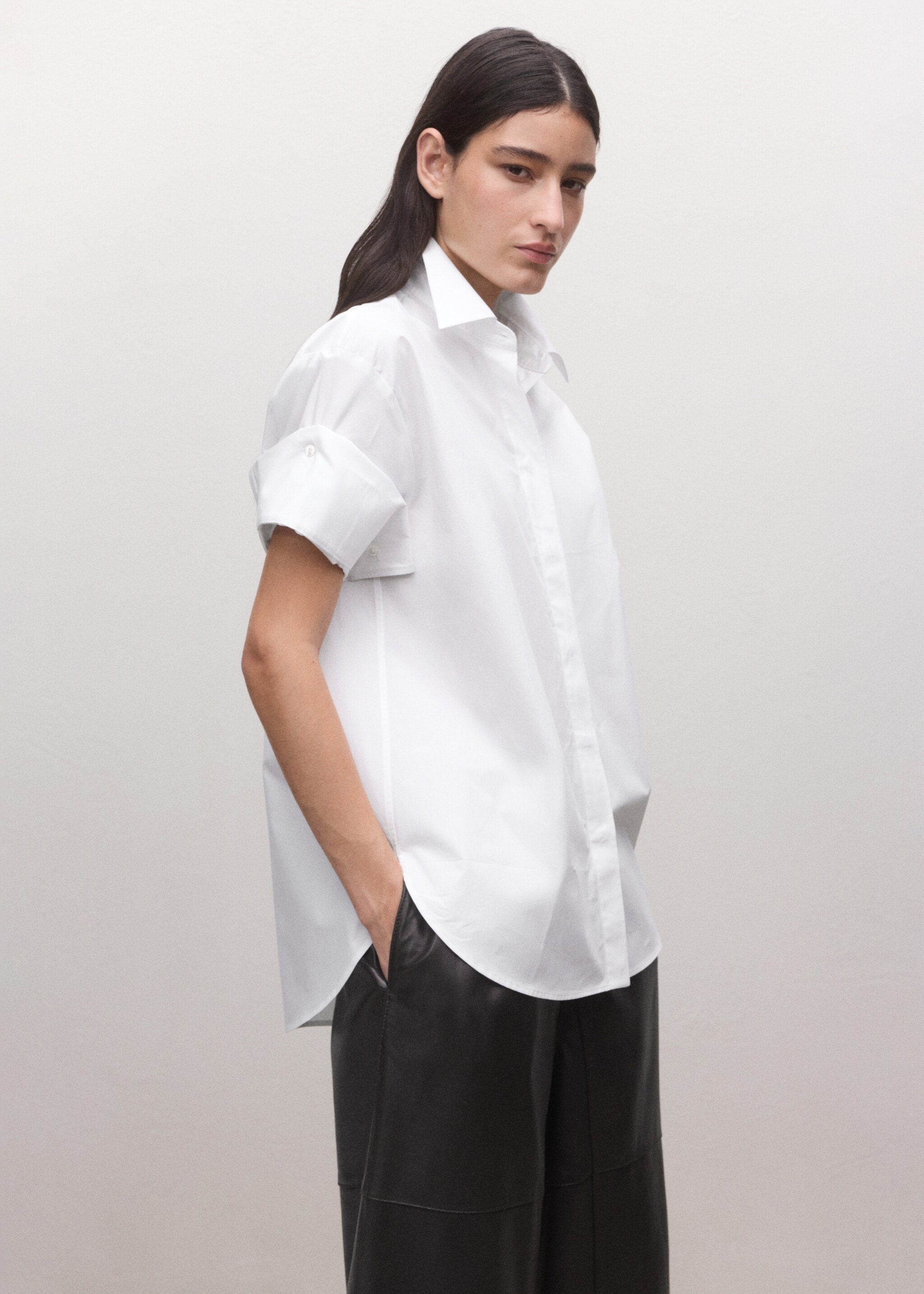 Three-quarter length sleeve cotton shirt - Medium plane, White. Ref: 27034448-00.
