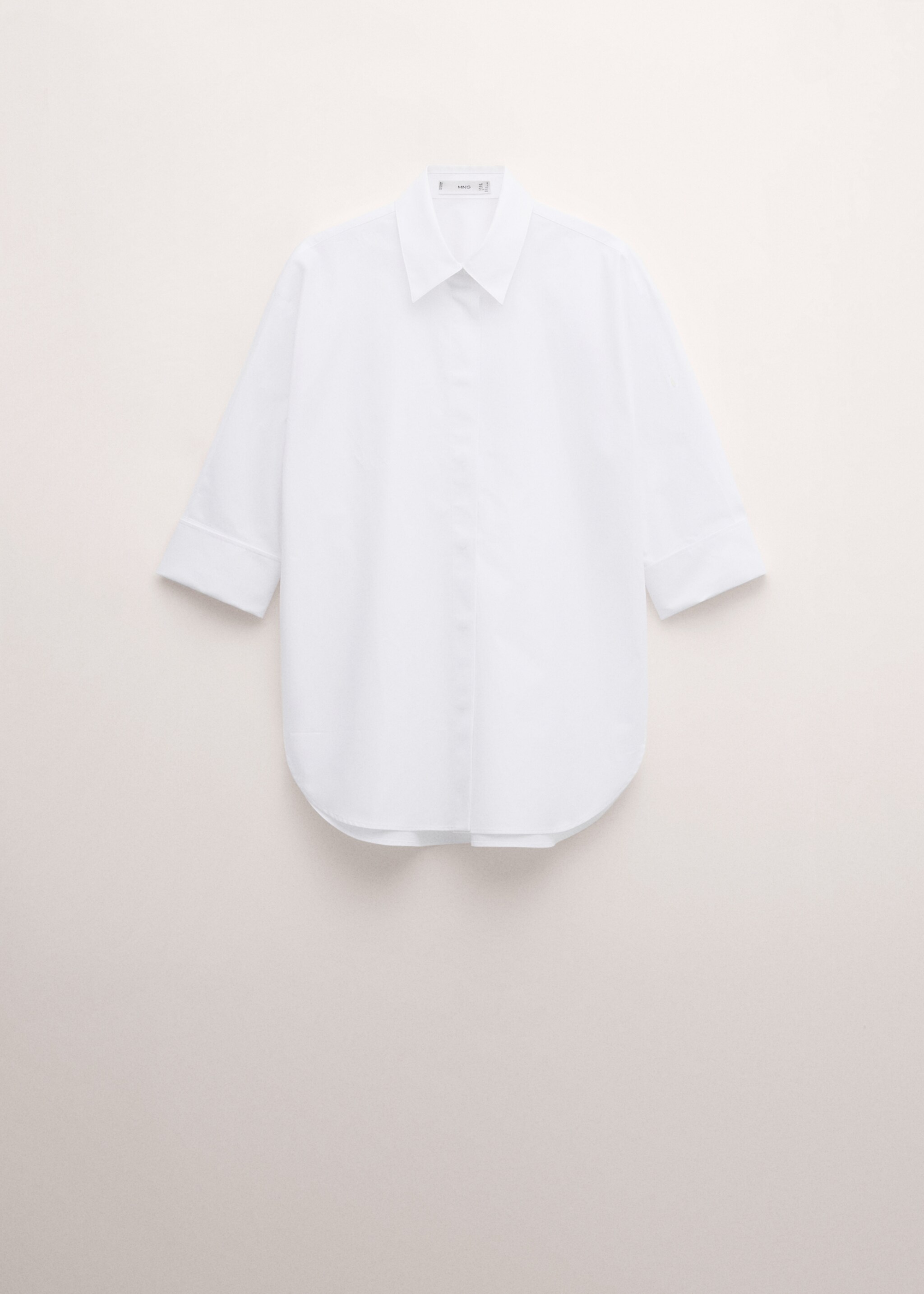 Three-quarter length sleeve cotton shirt - Article without model, White. Ref: 27034448-00.