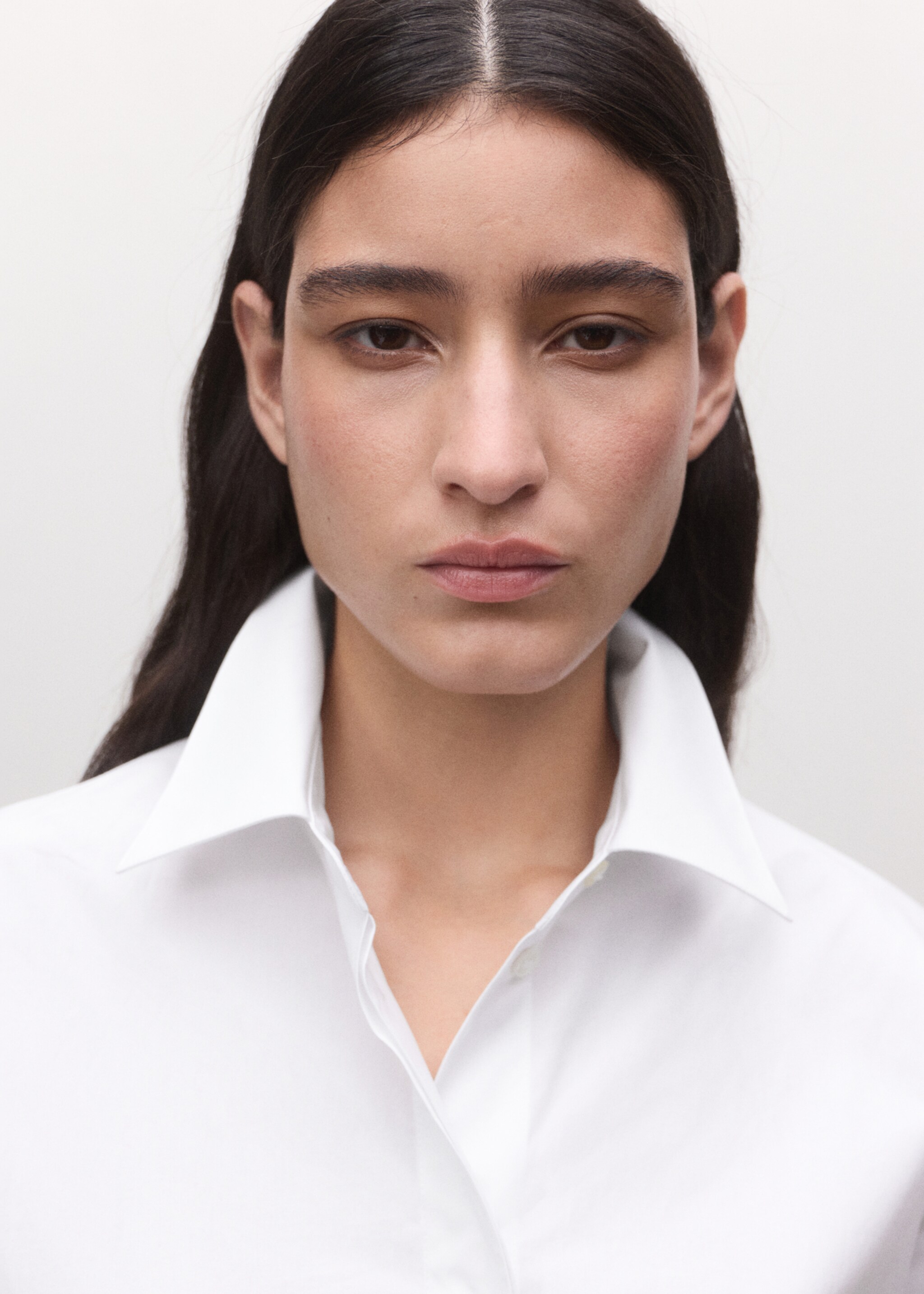 Three-quarter length sleeve cotton shirt - Details of the article 1, White. Ref: 27034448-00.