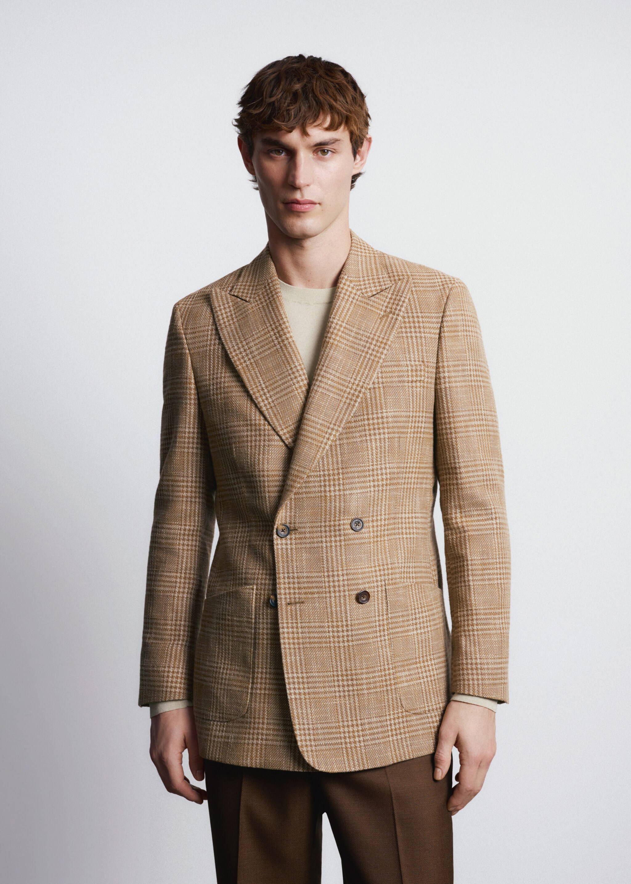 Σακάκι σταυροκουμπωτό slim fit ύφασμα Lanificio Campore® - Μεσαίο πλάνο, Πορτοκαλί. Ref: 27035149-00.