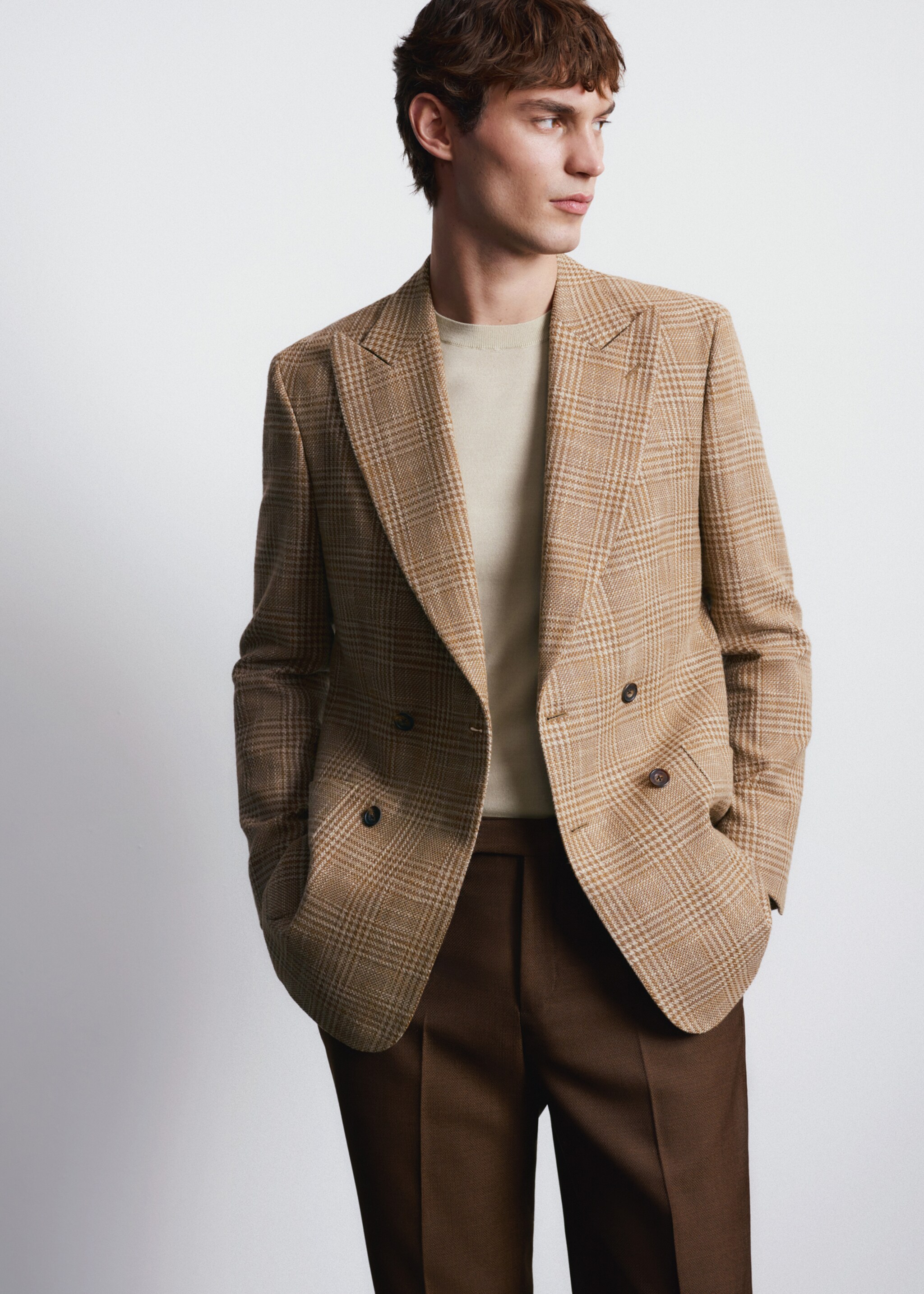 Σακάκι σταυροκουμπωτό slim fit ύφασμα Lanificio Campore® - Λεπτομέρεια του προϊόντος 4, Πορτοκαλί. Ref: 27035149-00.