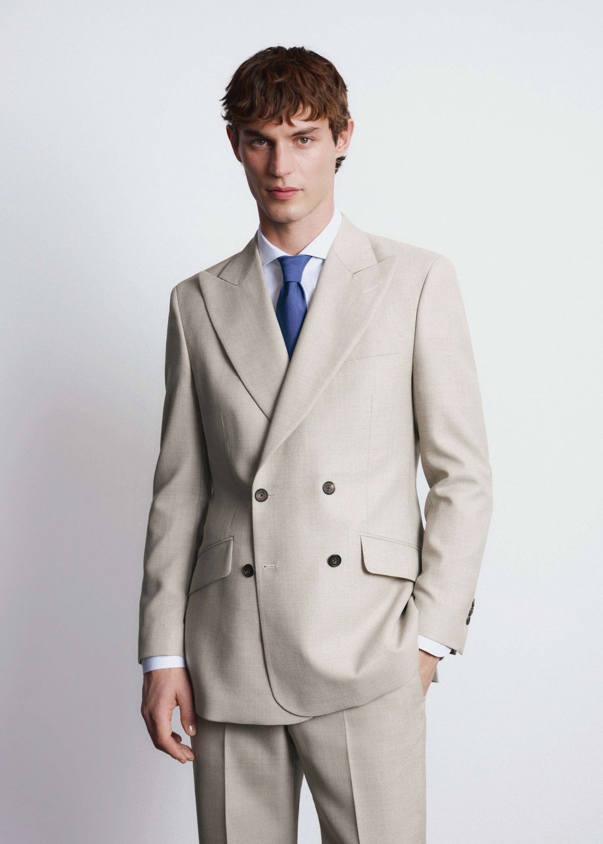 Double-breasted blazer 100% wool Vitale Barberis Canonico® - Medium plane, Beige. Ref: 27035151-00.