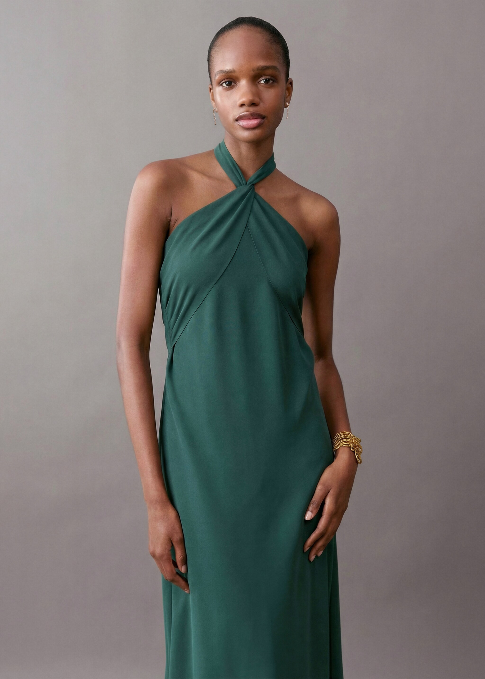 Halter neck dress - Details of the article 4, Petrol Blue. Ref: 27035810-00.