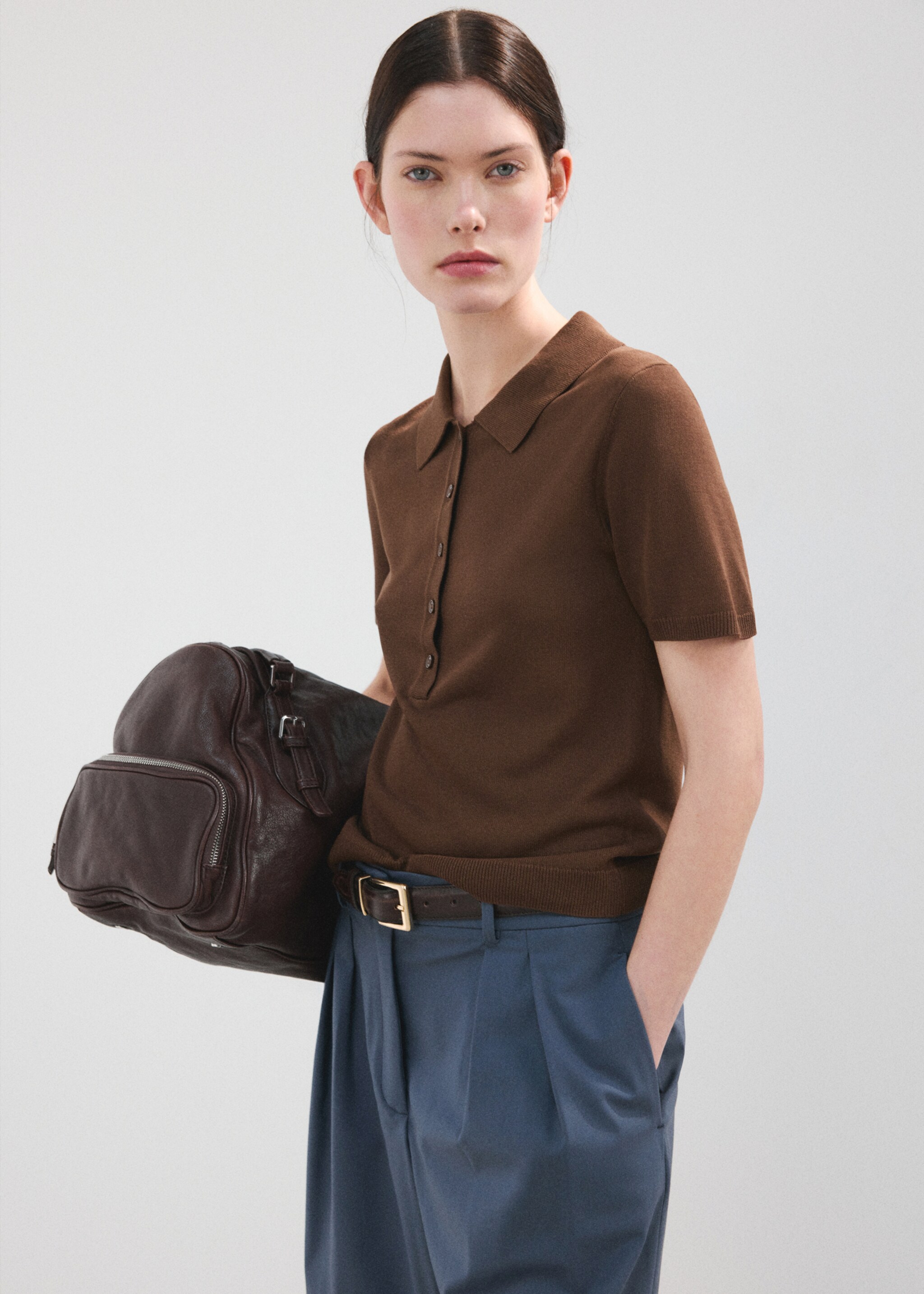 Knitted polo-neck sweater - Medium plane, Chocolate. Ref: 27035821-00.