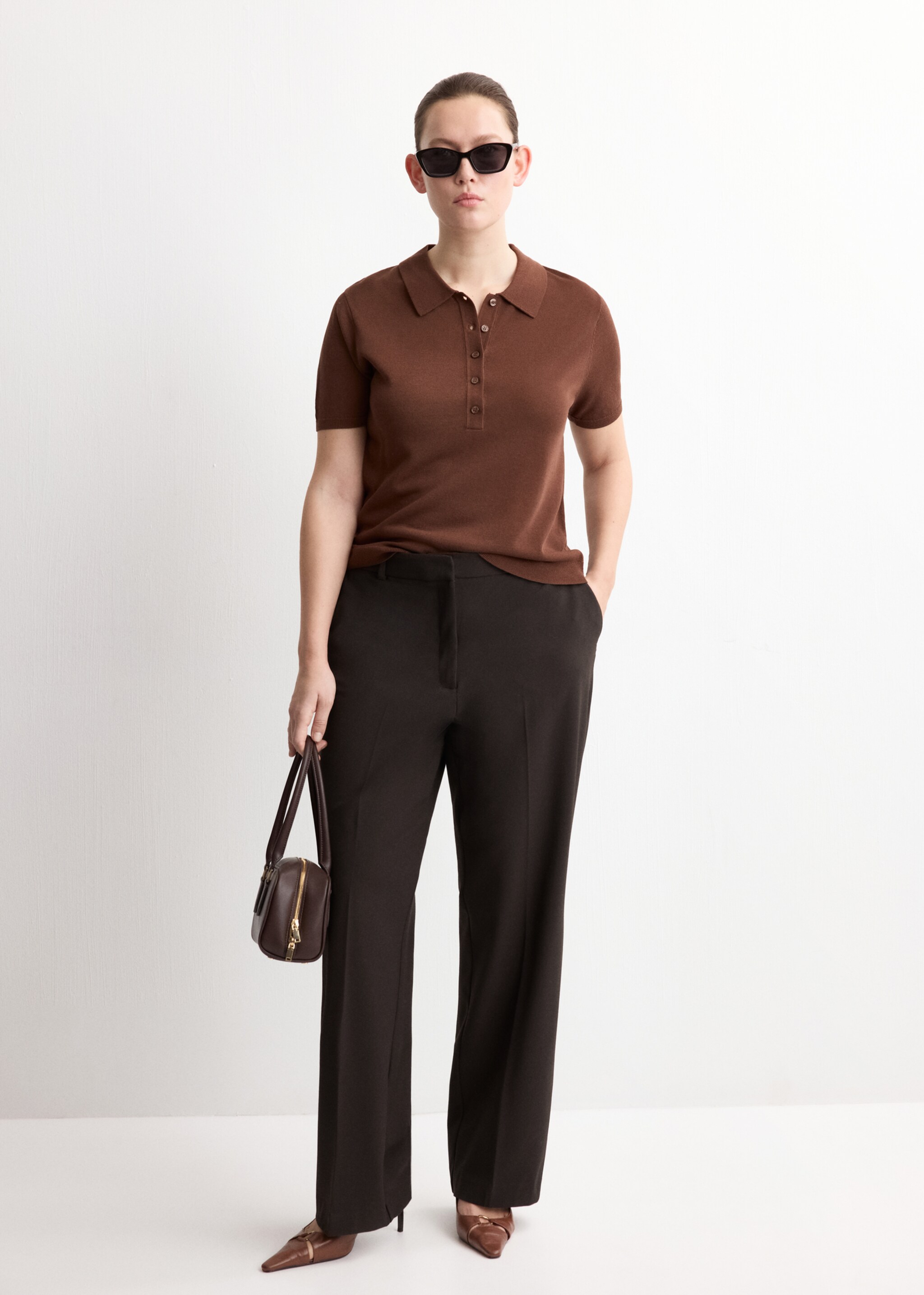 Вязаный джемпер с воротником поло - Деталь изделия 3, Шоколадный. Ref: 27035821-00.