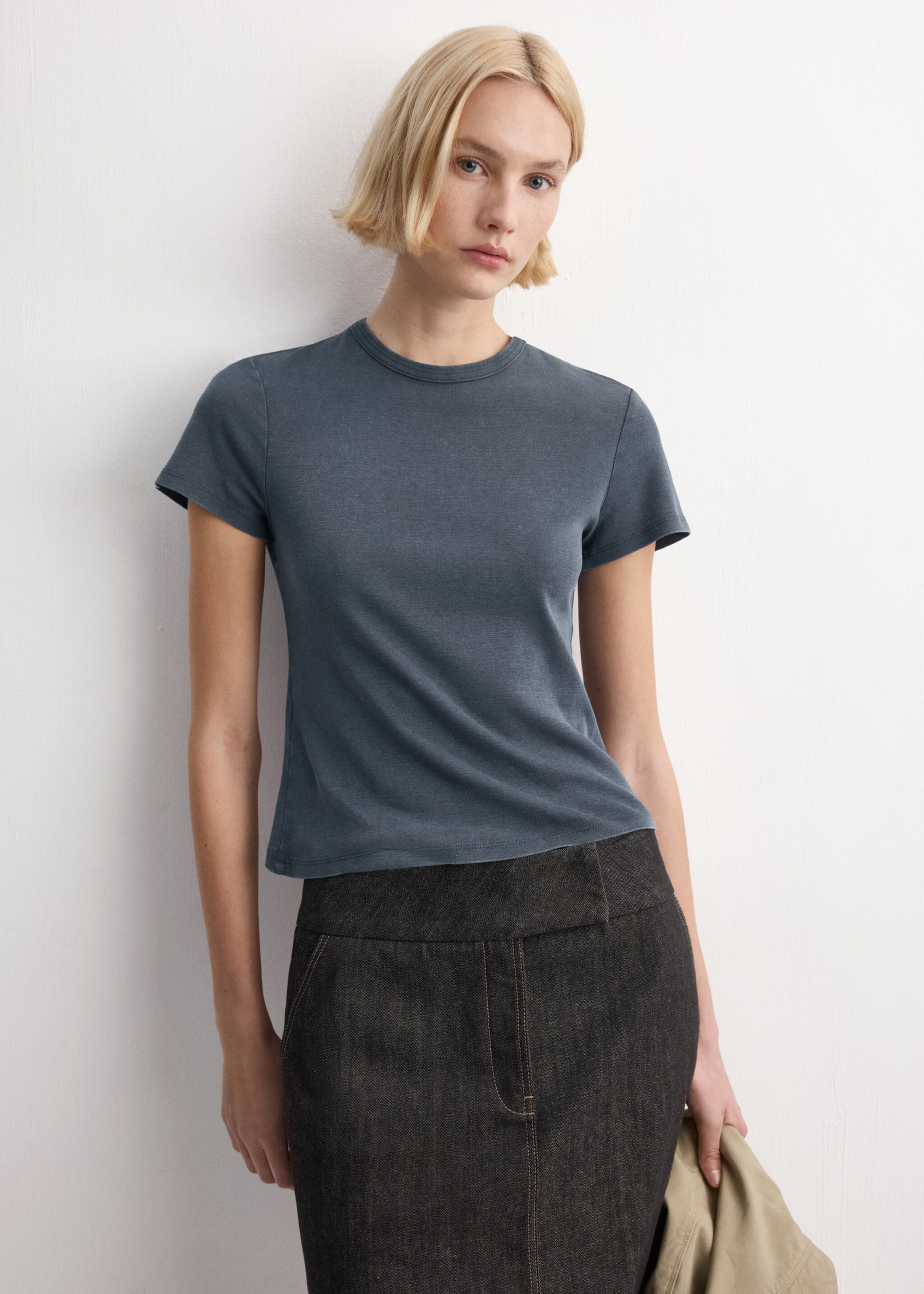 T-shirt coton coutures - Plan moyen, Bleu. Ref: 27035824-00.