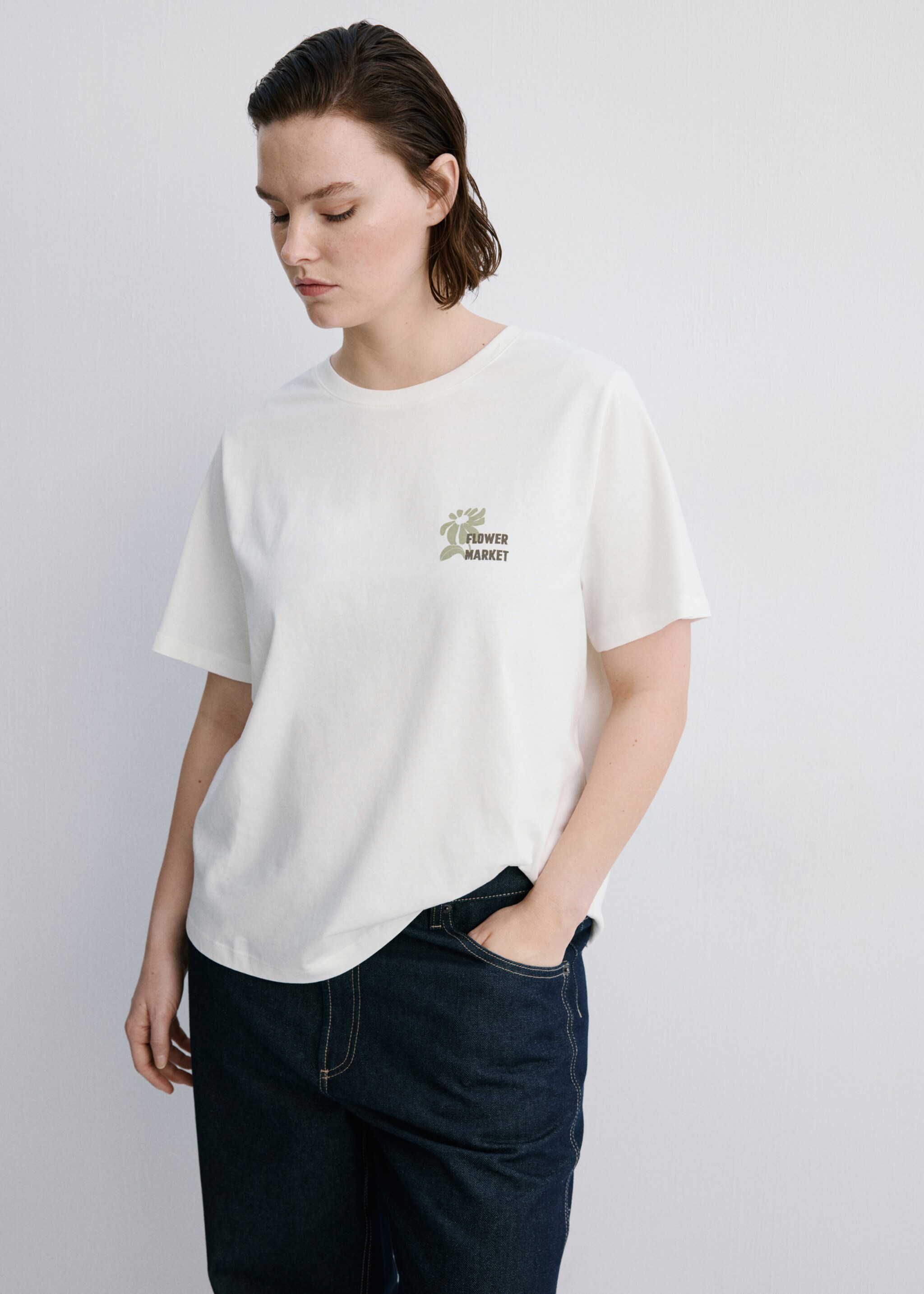 Printed cotton-blend t-shirt - Details of the article 5, Khaki. Ref: 27035828-00.