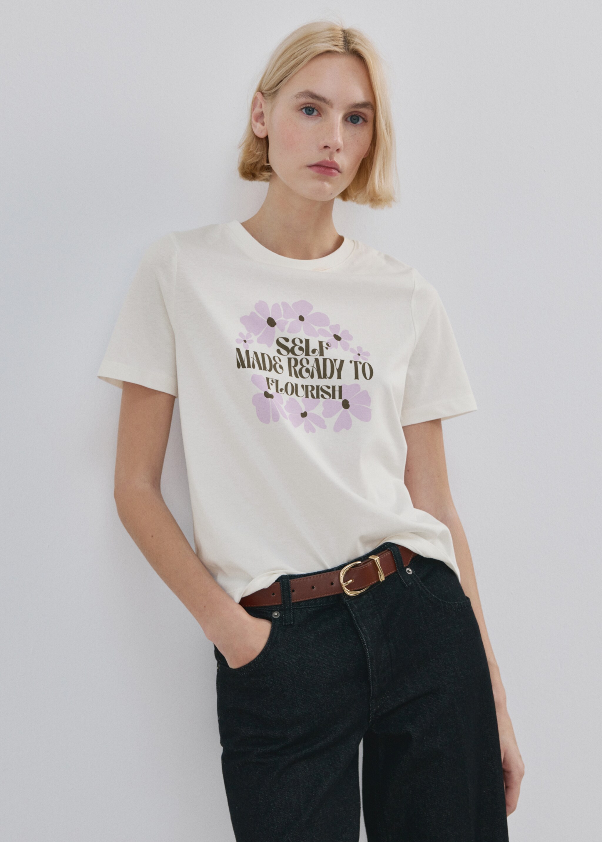 Printed cotton-blend t-shirt - Details of the article 2, Violet. Ref: 27035828-00.