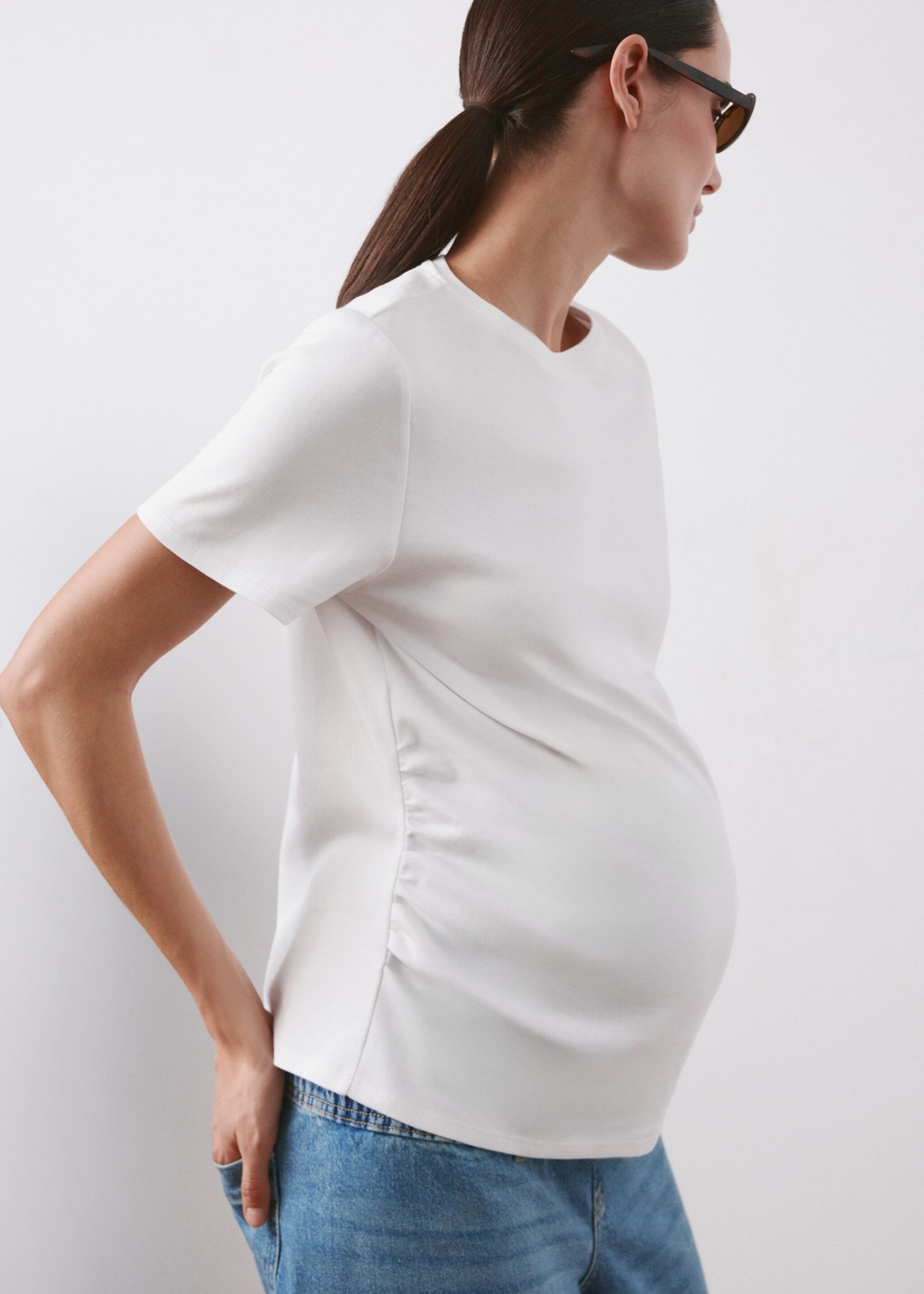 Camiseta algodón premamá - Plano medio, Blanco. Ref: 27035834-00.