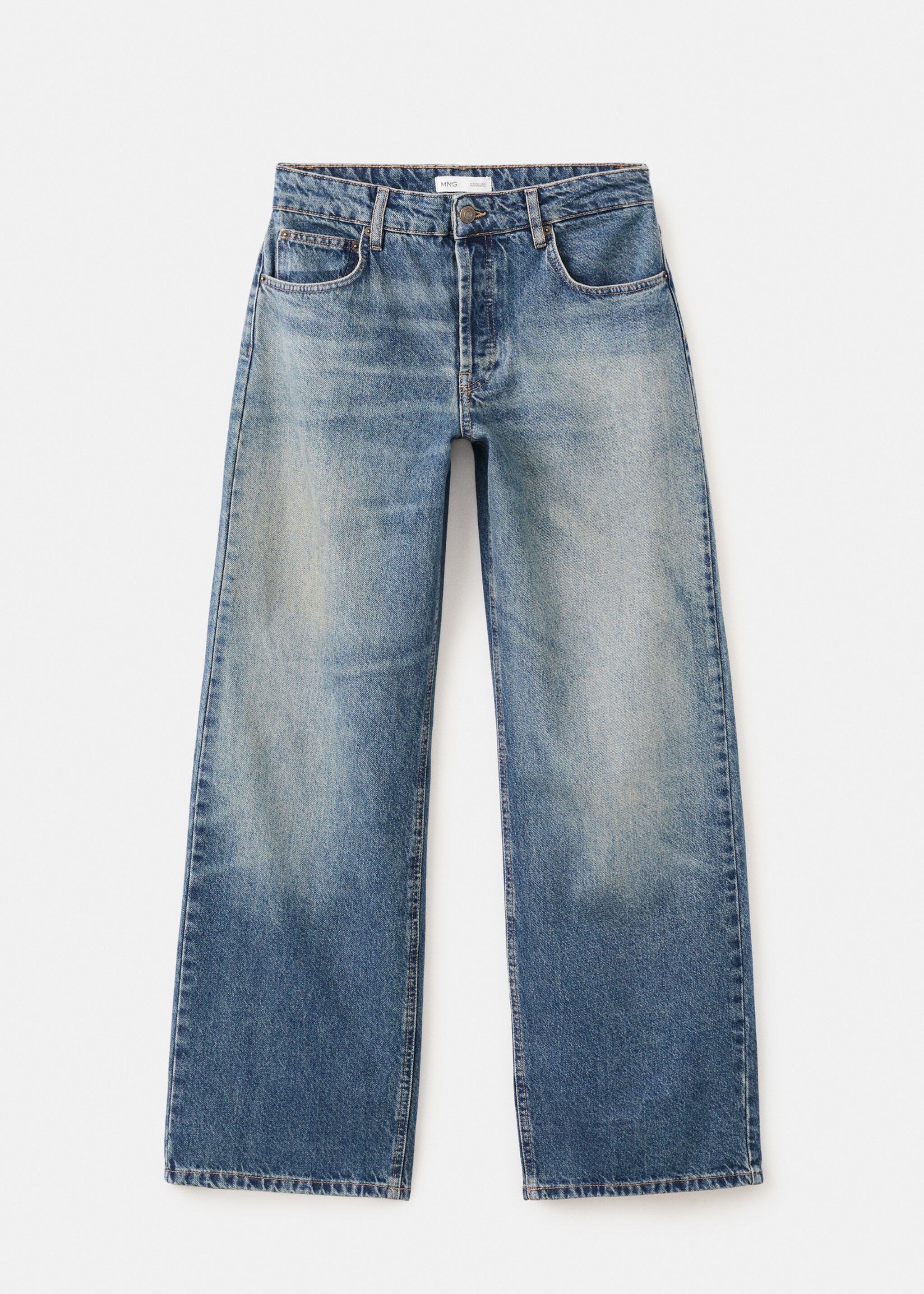 Jean droit taille basse - Article sans modèle, Bleu moyen. Ref: 27035844-00.