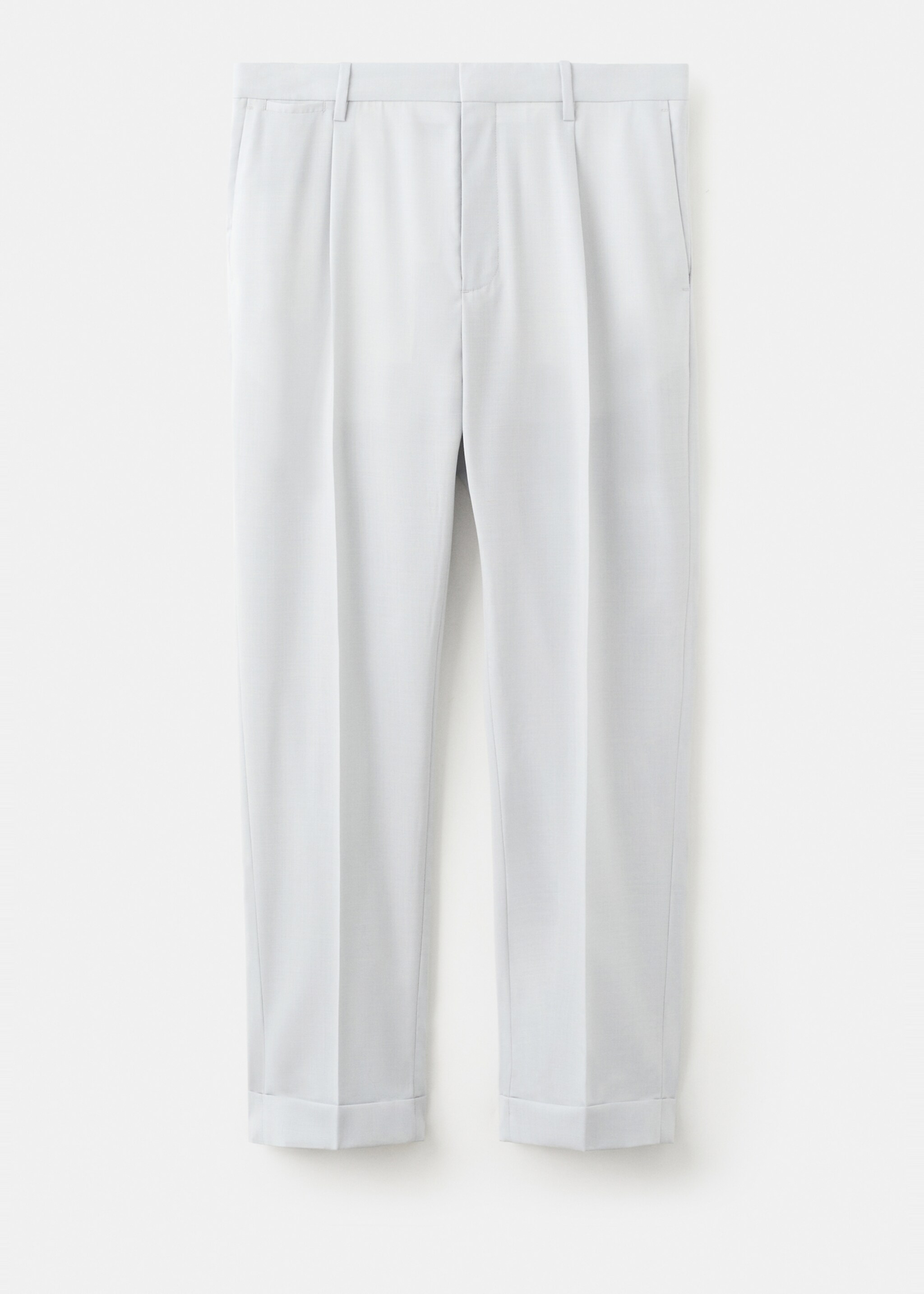 100% wool regular fit pleat-front trousers - Article without model, Light Heather Grey. Ref: 27035932-00.