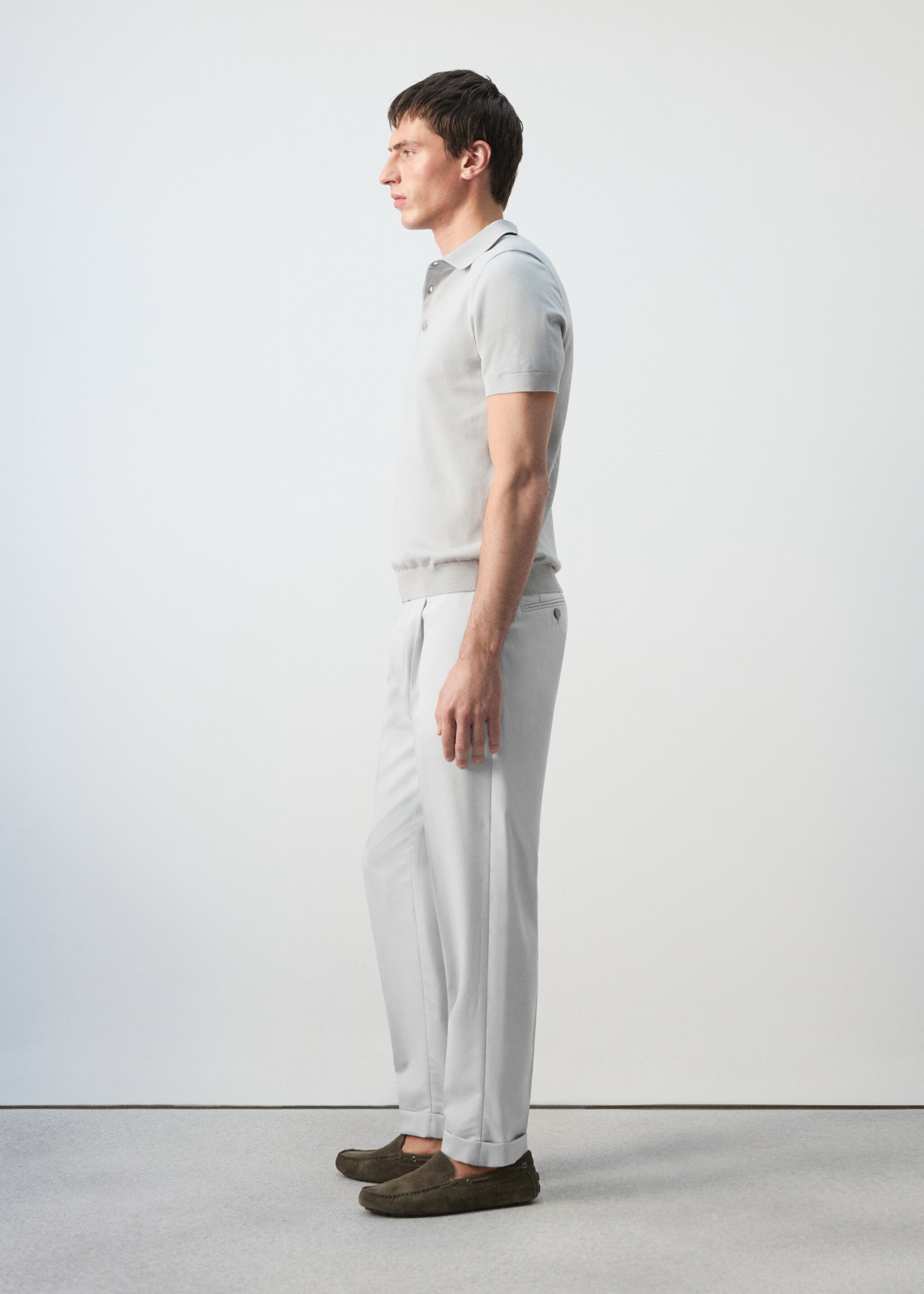 100% wool regular fit pleat-front trousers - Details of the article 2, Light Heather Grey. Ref: 27035932-00.