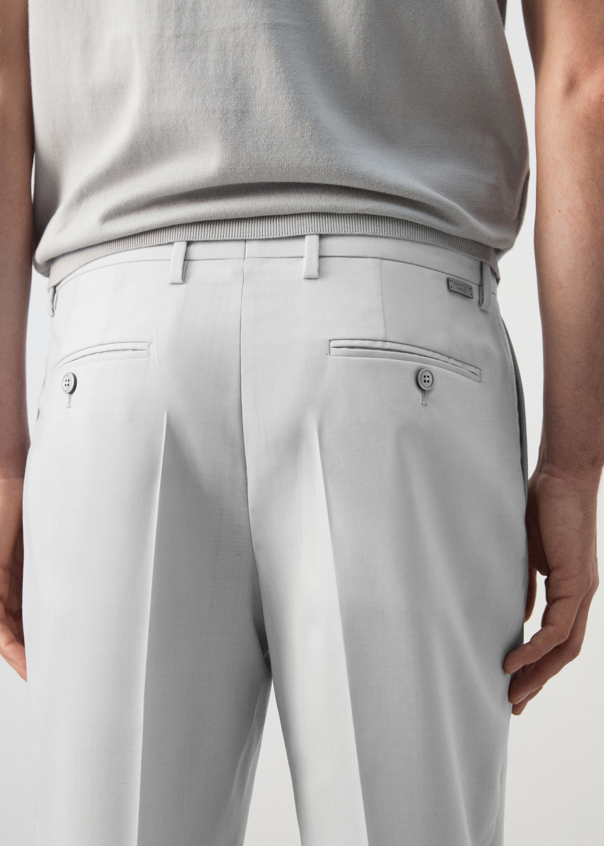 100% wool regular fit pleat-front trousers - Details of the article 6, Light Heather Grey. Ref: 27035932-00.