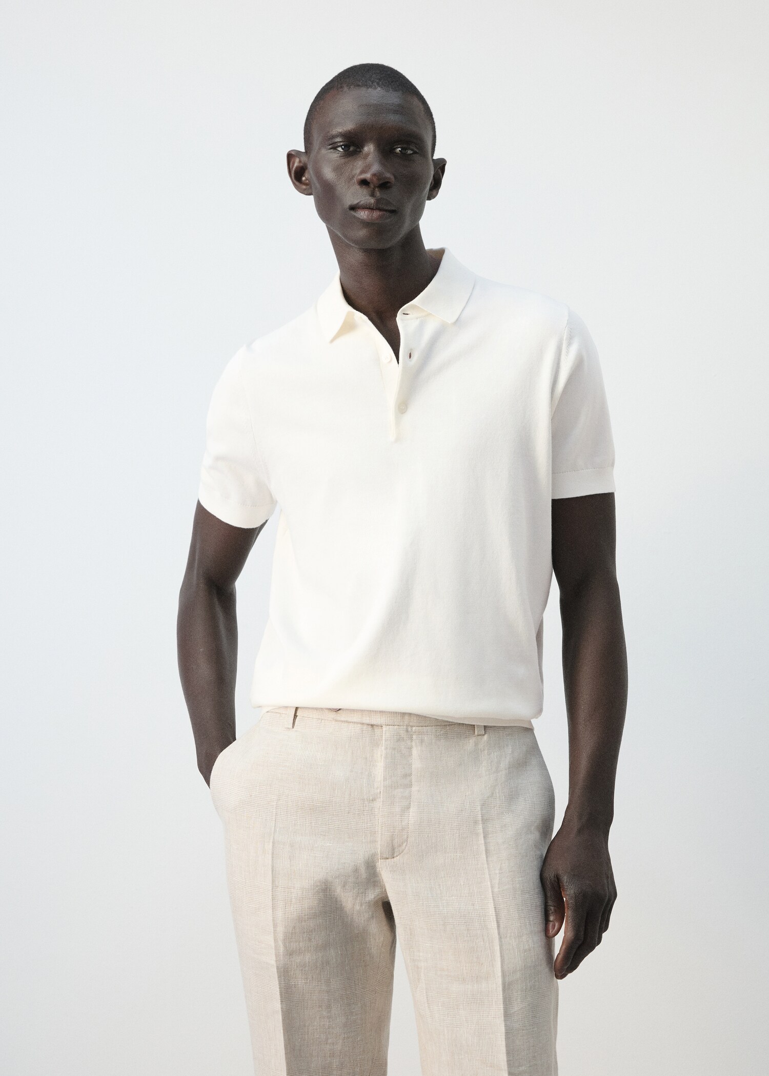 قميص بولو بحياكة دقيقة بنسبة 100% من القطن - رؤية وسط