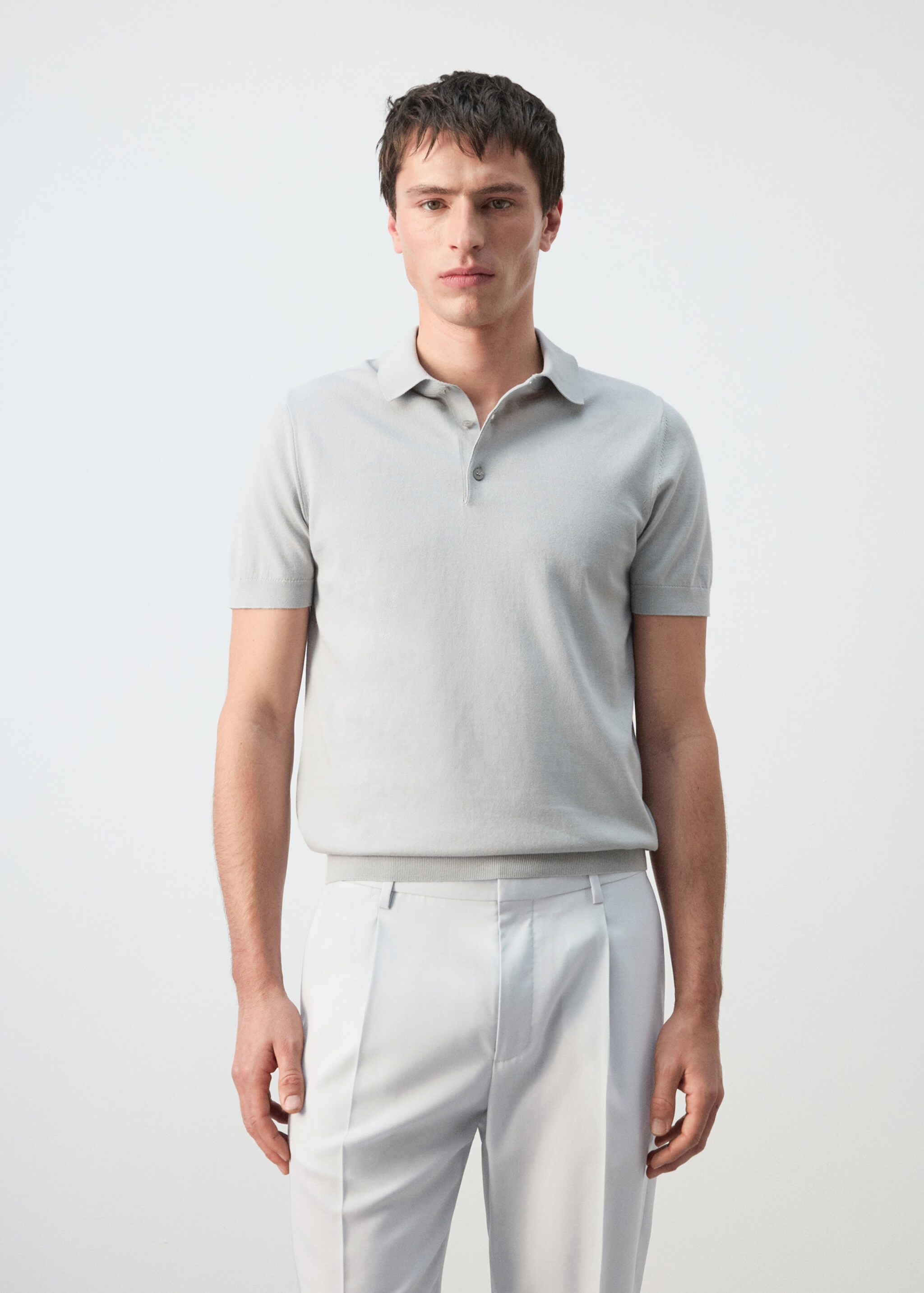 قميص بولو بحياكة دقيقة بنسبة 100% من القطن - رؤية وسط, رمادي ثلجي. Ref: 27035945-00.