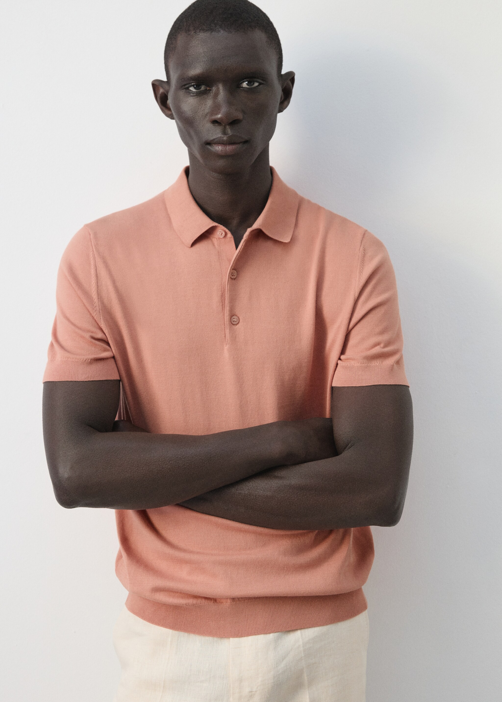 قميص بولو بحياكة دقيقة بنسبة 100% من القطن - تفاصيل المنتج 6, وردي فاتح. Ref: 27035945-00.