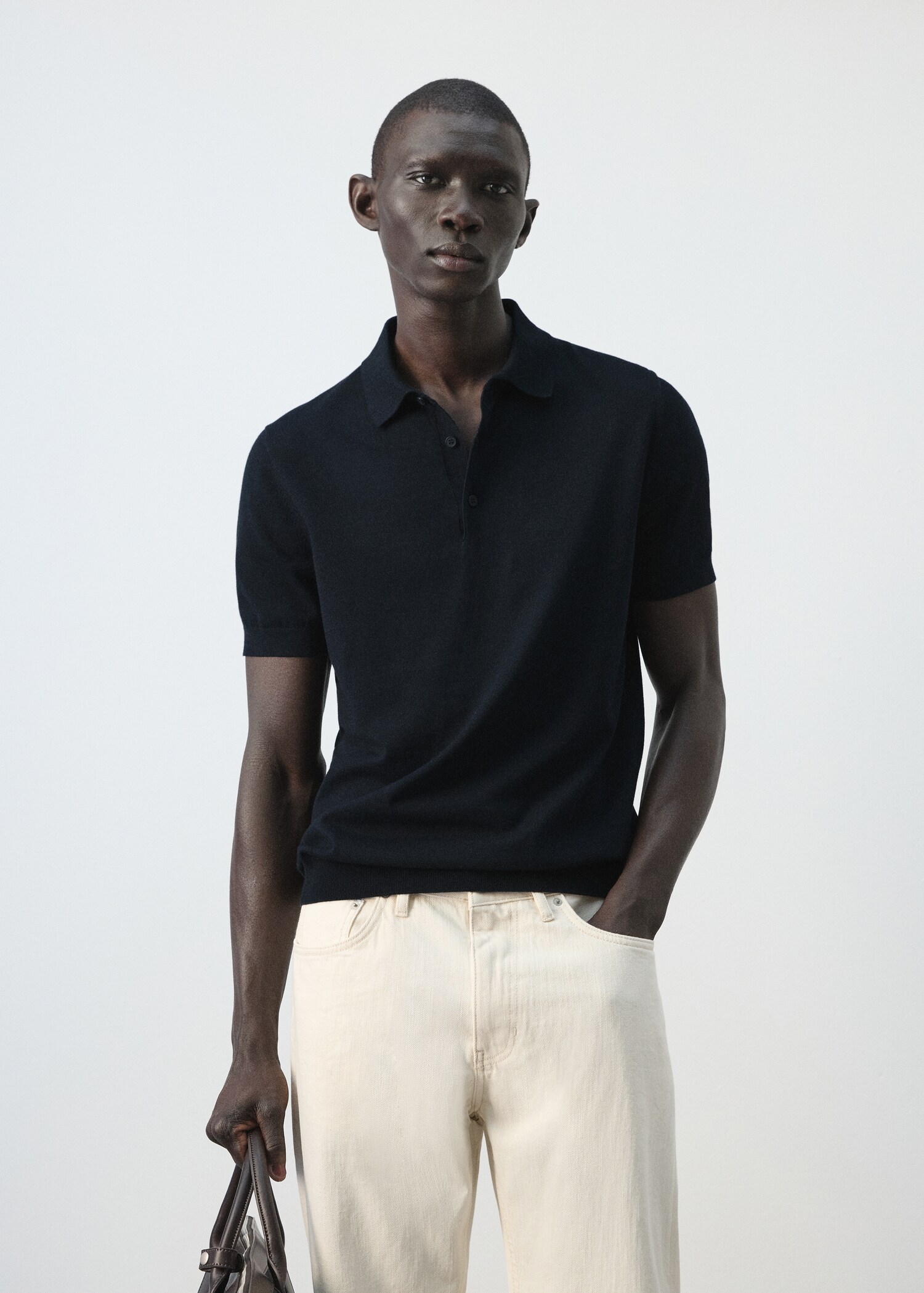 قميص بولو بحياكة دقيقة بنسبة 100% من القطن - رؤية وسط