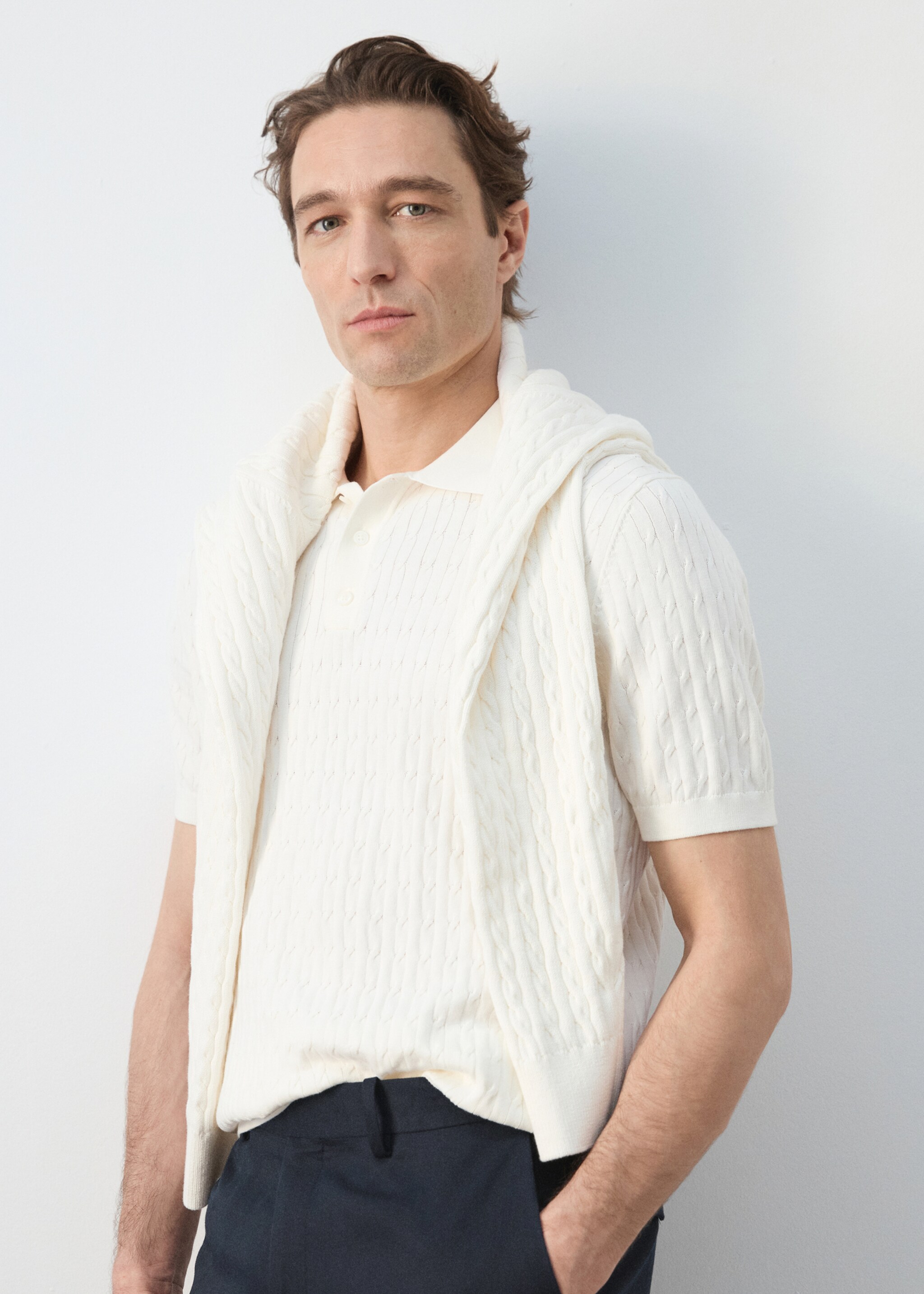 قميص بولو محبوك ومضفر من القطن بنسبة 100% - تفاصيل المنتج 1, سكري. Ref: 27035946-00.