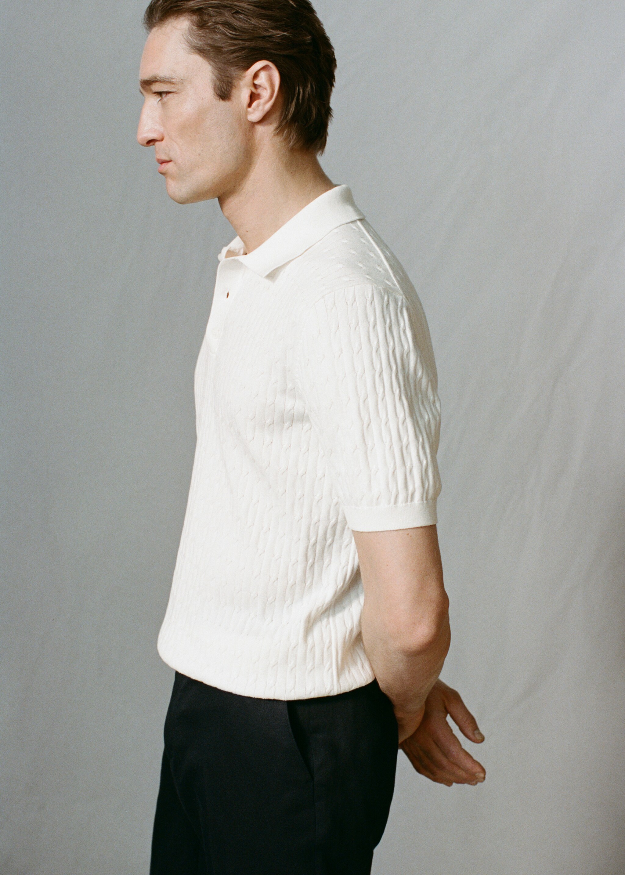 100% cotton braided knitted polo shirt - Details of the article 5, Off White. Ref: 27035946-00.